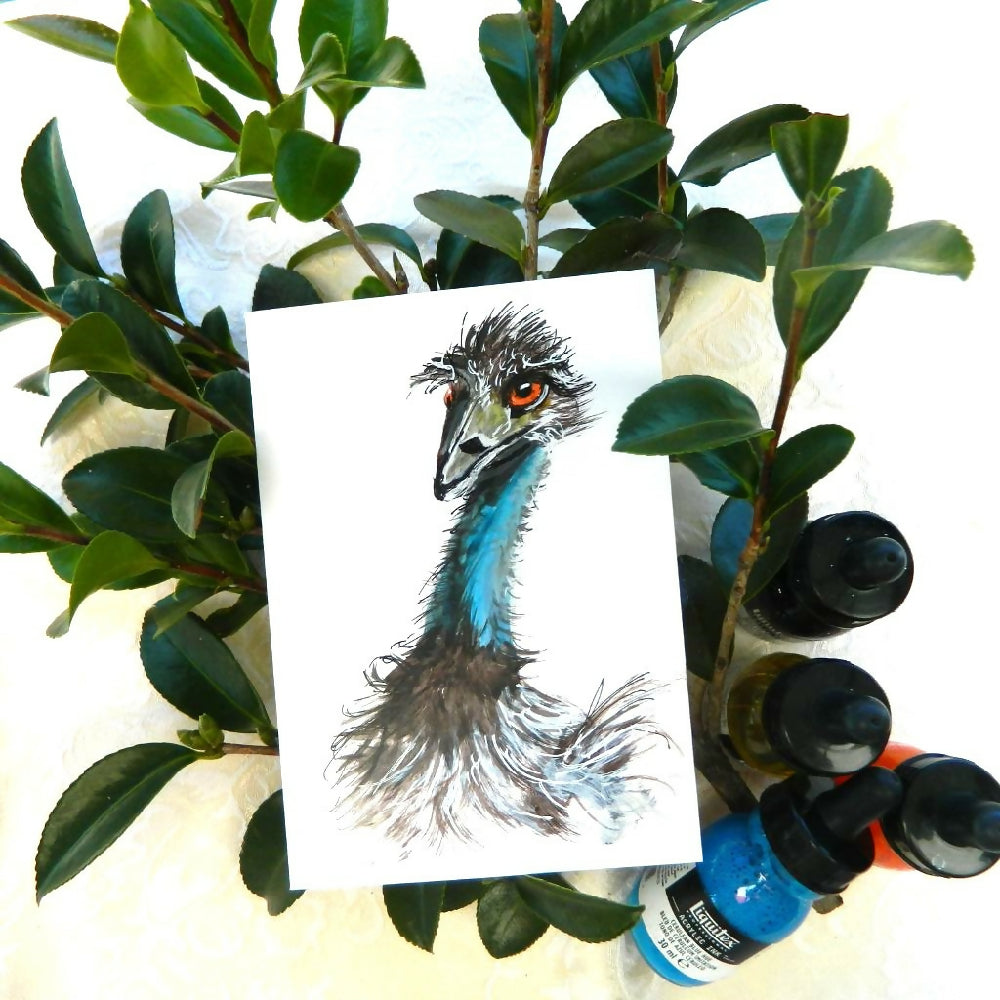 emu 1 with leaves and ink