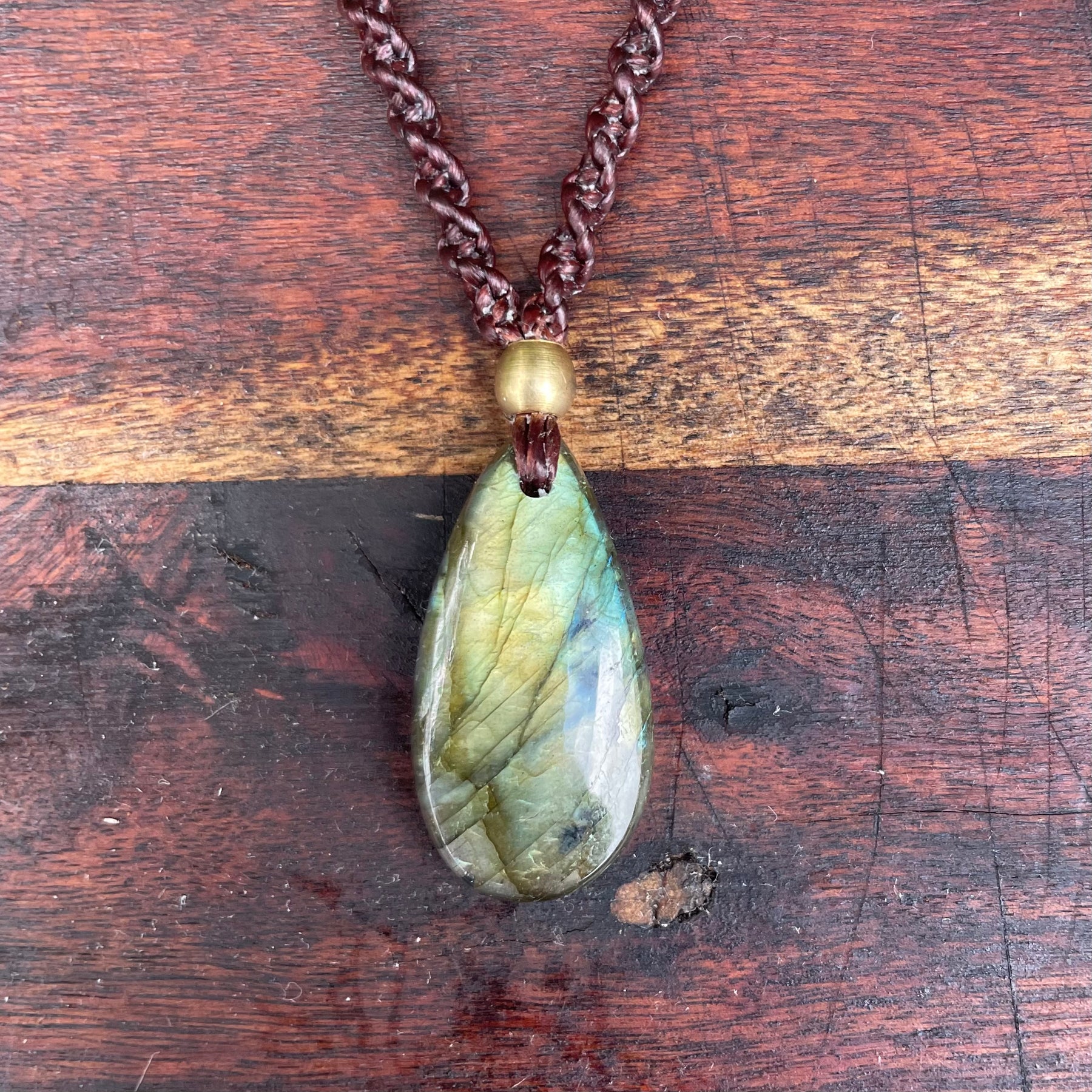 Labradorite Pendant Necklace: Beaded Macrame, Adjustable Boho Gift