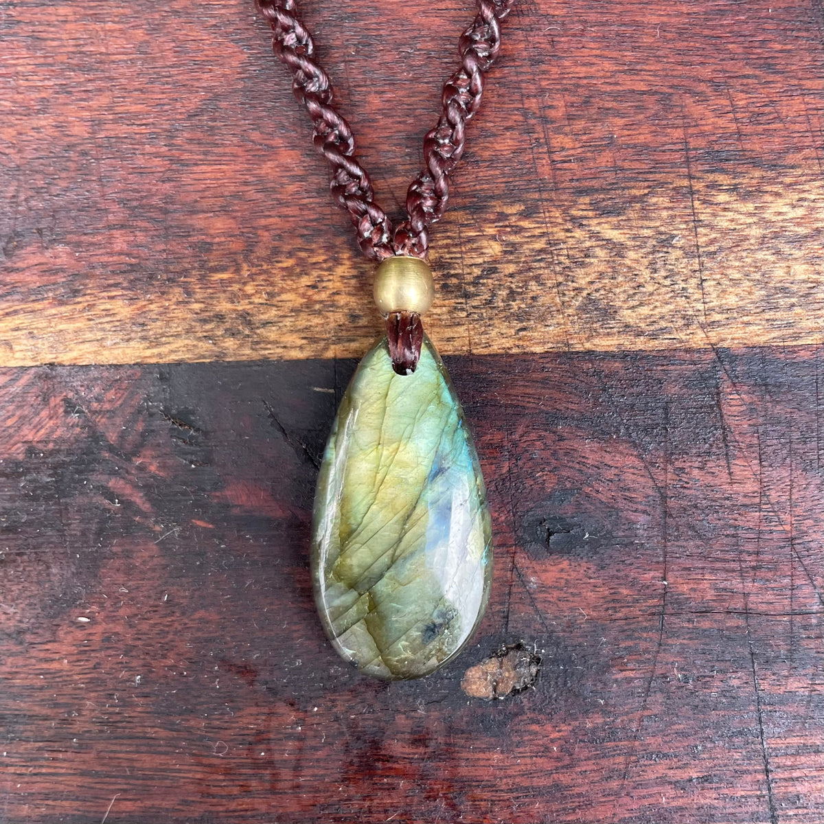 Labradorite Pendant Necklace: Beaded Macrame, Adjustable Boho Gift