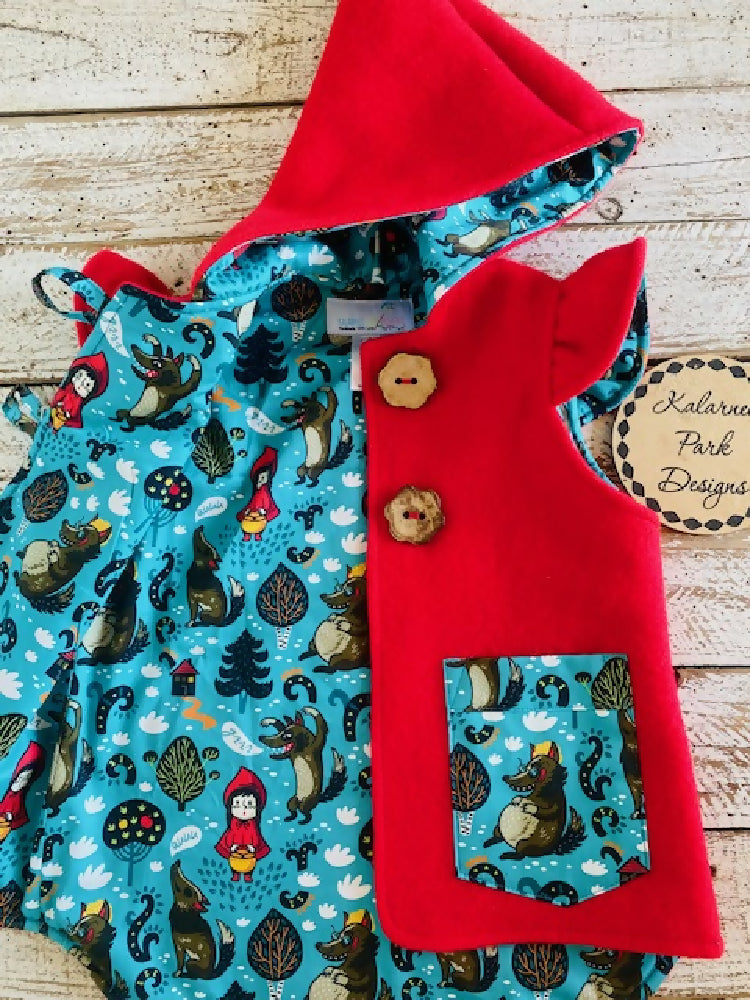 Red Riding Hood Vintage Wool Blanket Upcycled Vest Size 4