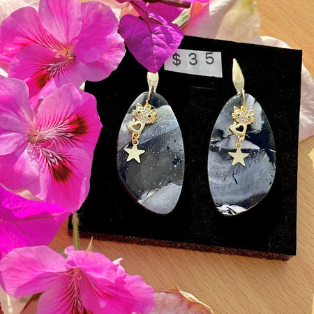 Celestial Whiskers: Starry Cat Drop Earrings