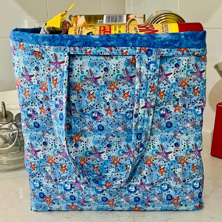 Grocery Tote .. Starfish .. Lined with storage pouch