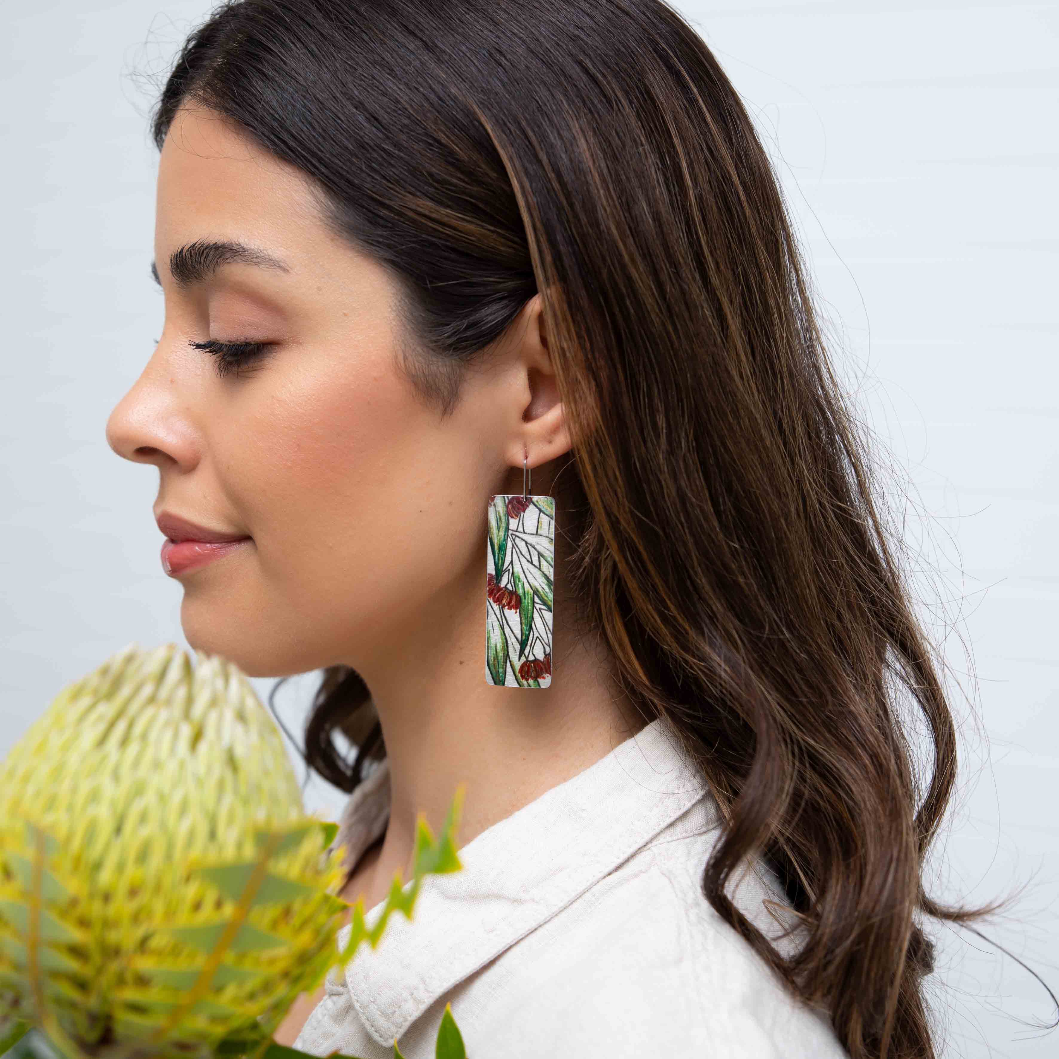 Rectangle Flowering Eucalyptus Earrings