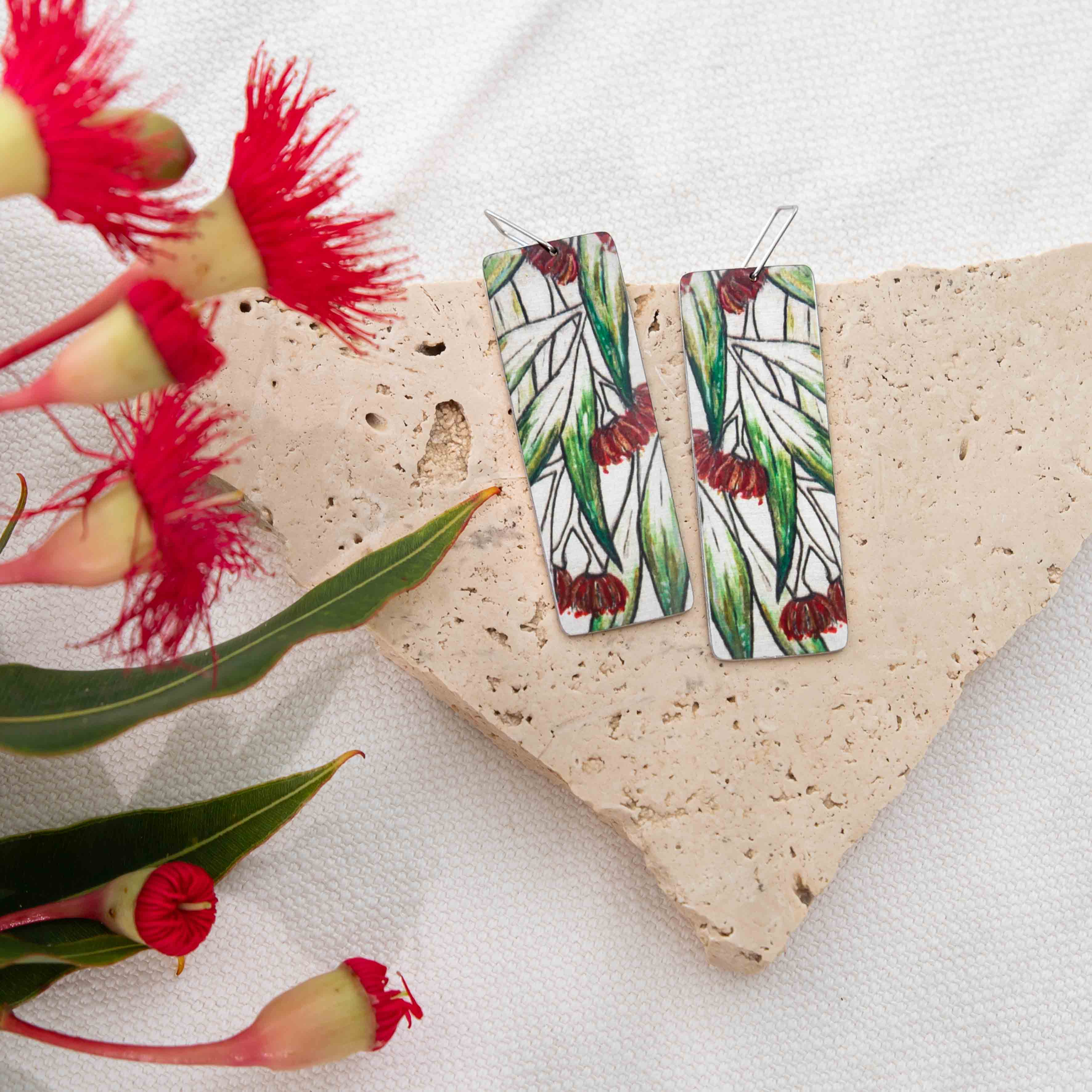 Rectangle Flowering Eucalyptus Earrings