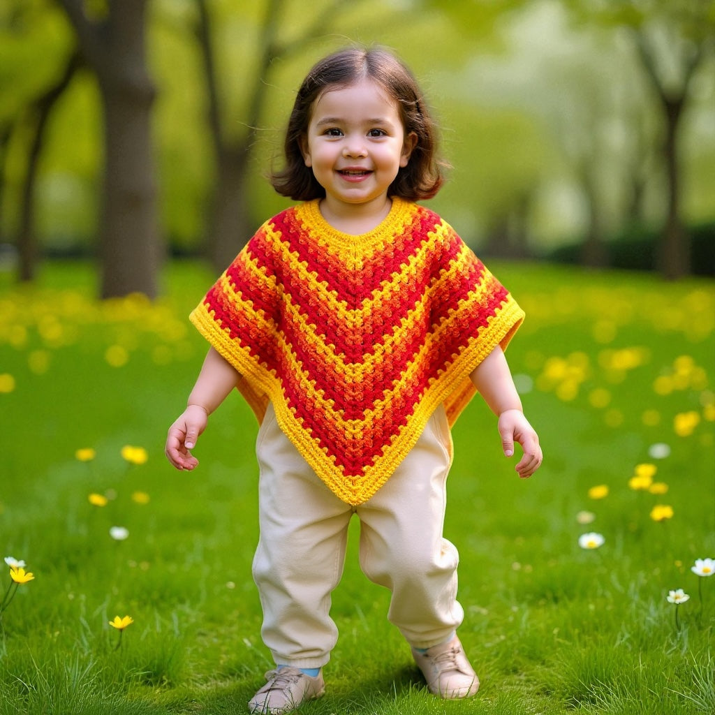 Sunshine - Handmade Crochet Girls Poncho ages 3-5 years