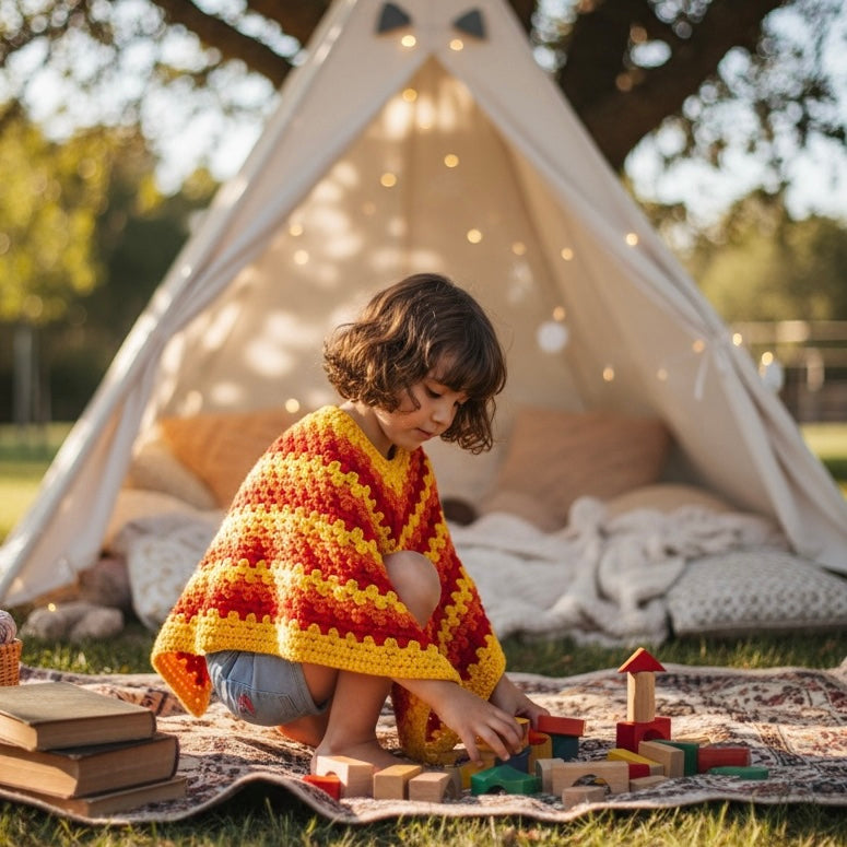 Sunshine - Handmade Crochet Girls Poncho ages 3-5 years