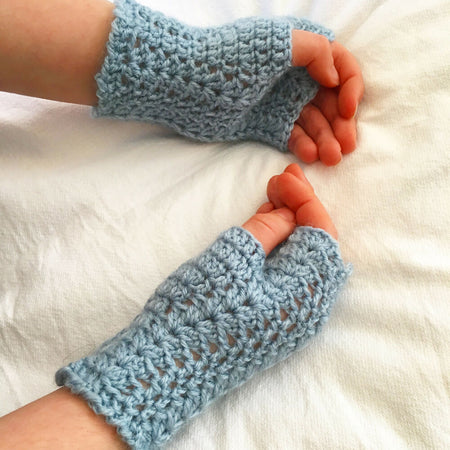 Blue Fingerless gloves/ wrist warmers crochet in premium soft wool yarn.