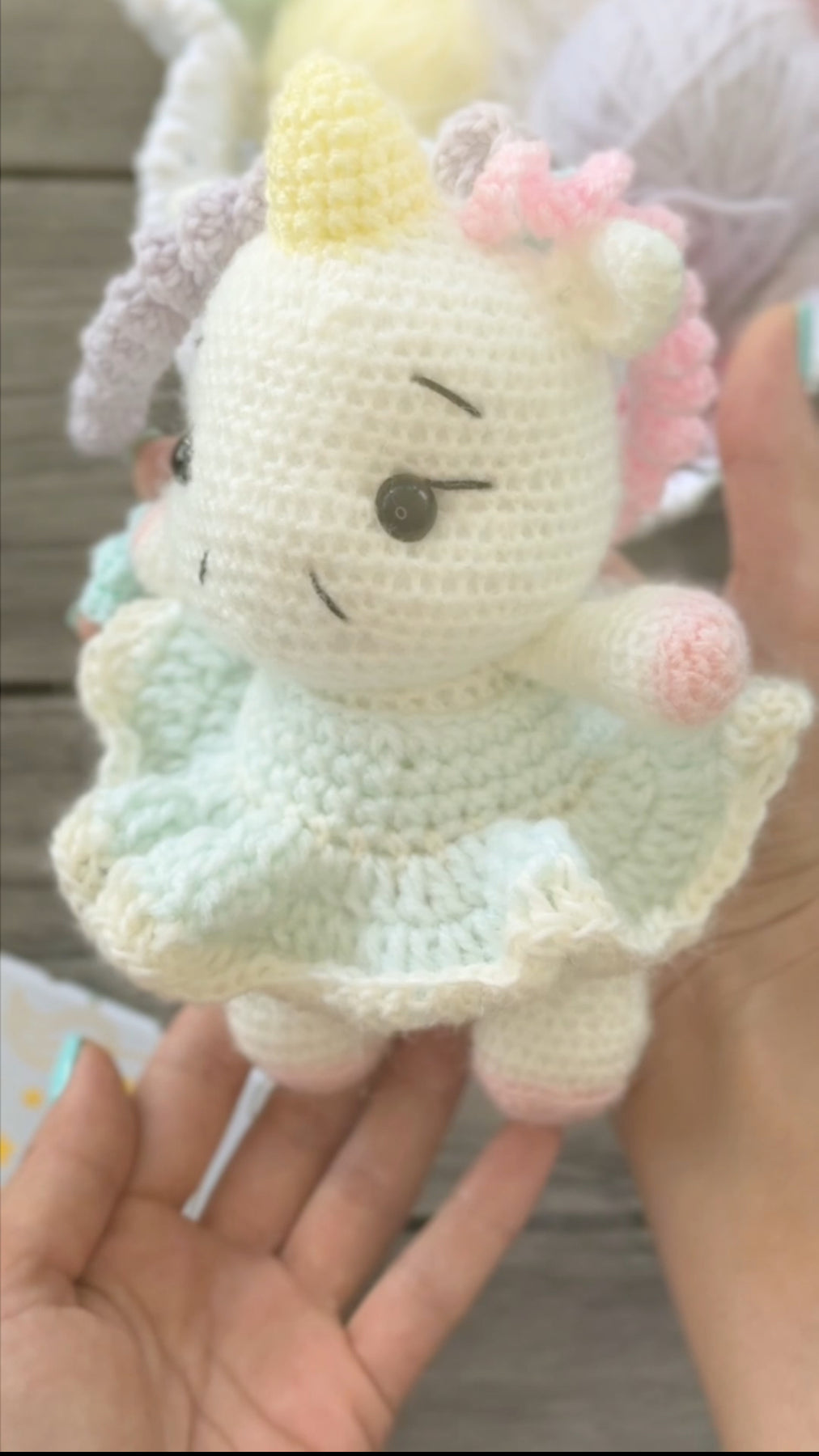 Handmade Crochet Unicorn in Mint Dress