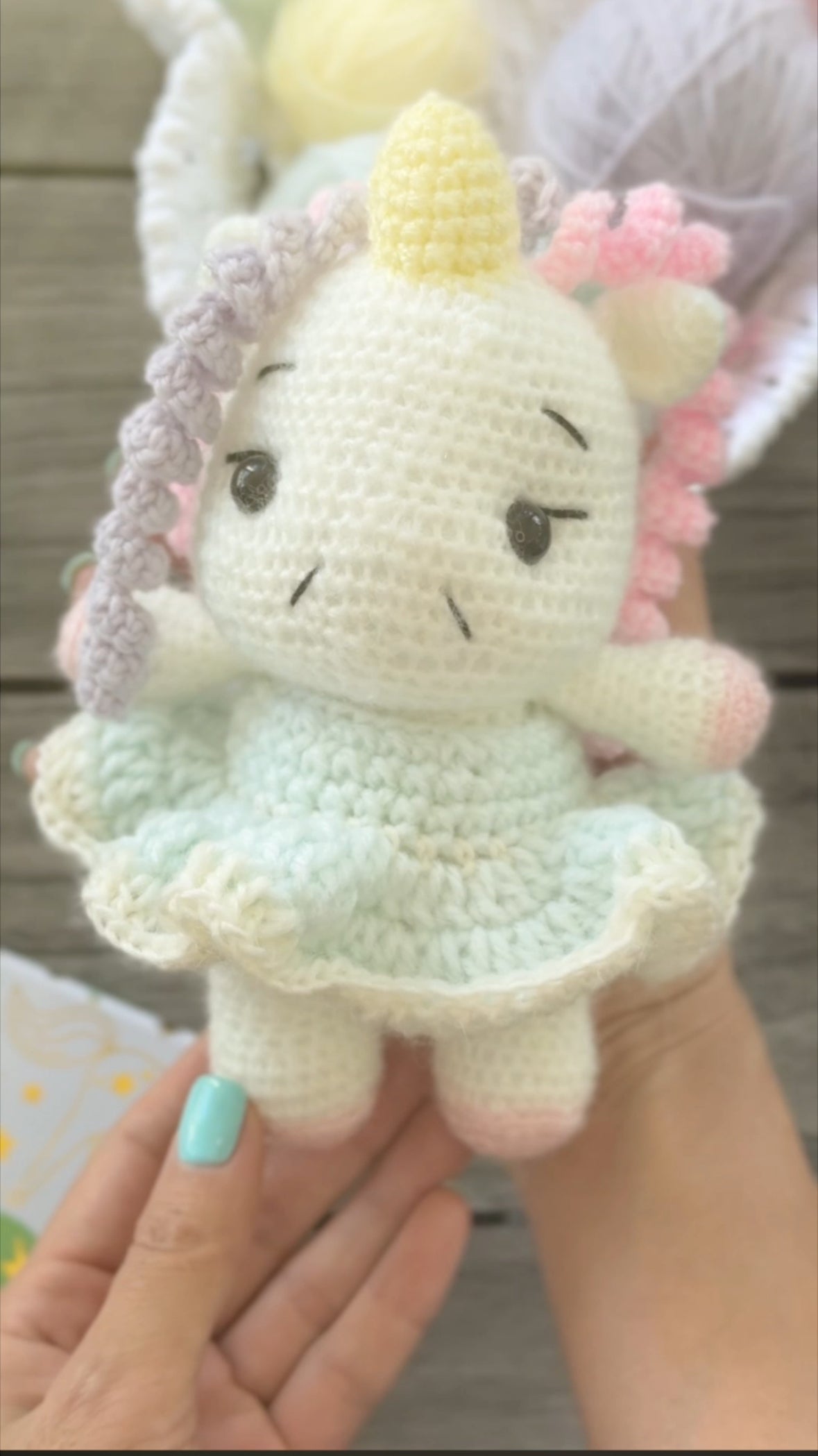 Handmade Crochet Unicorn in Mint Dress