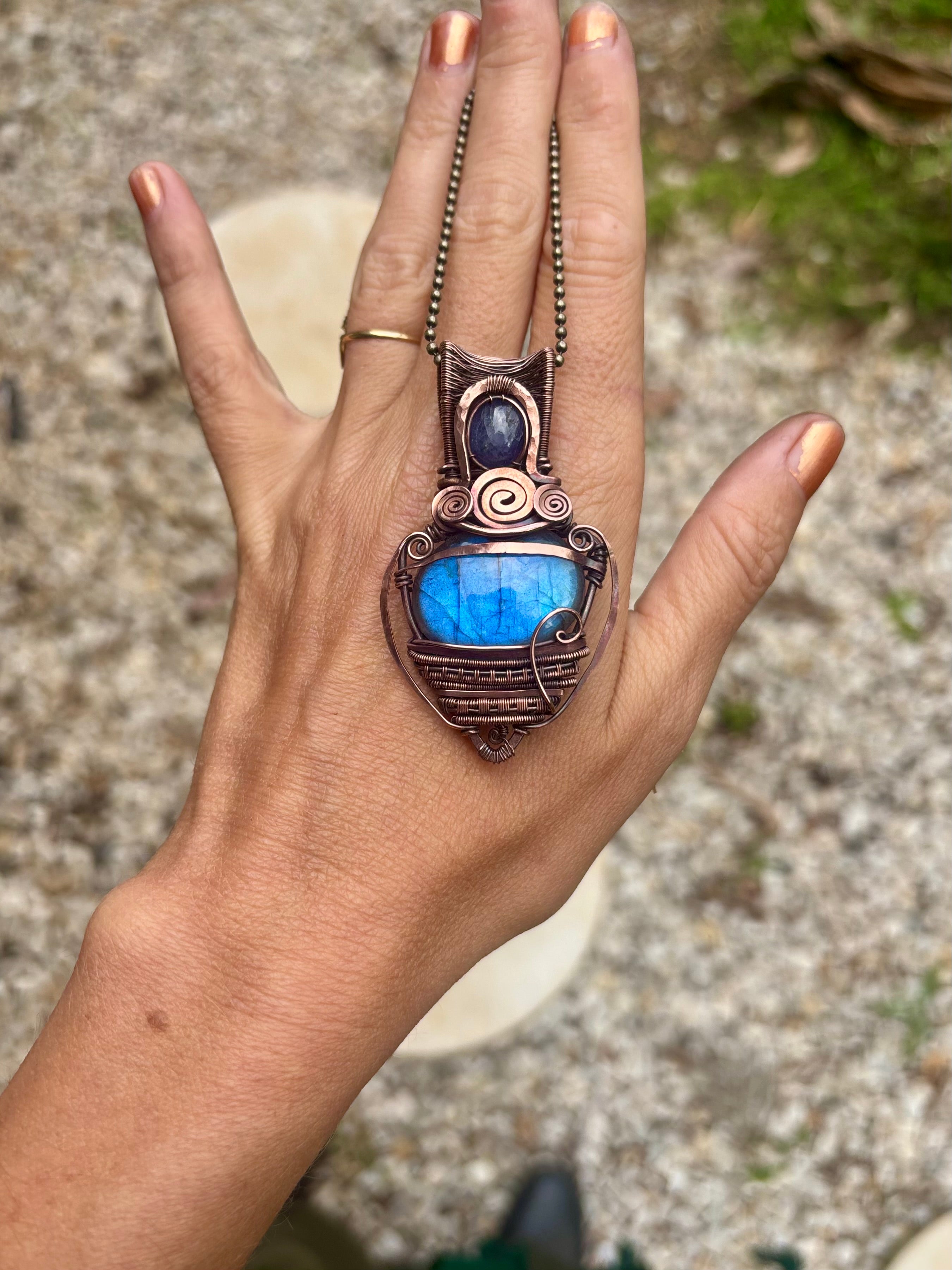 Tanzanite/Labradorite copper crystal pendant
