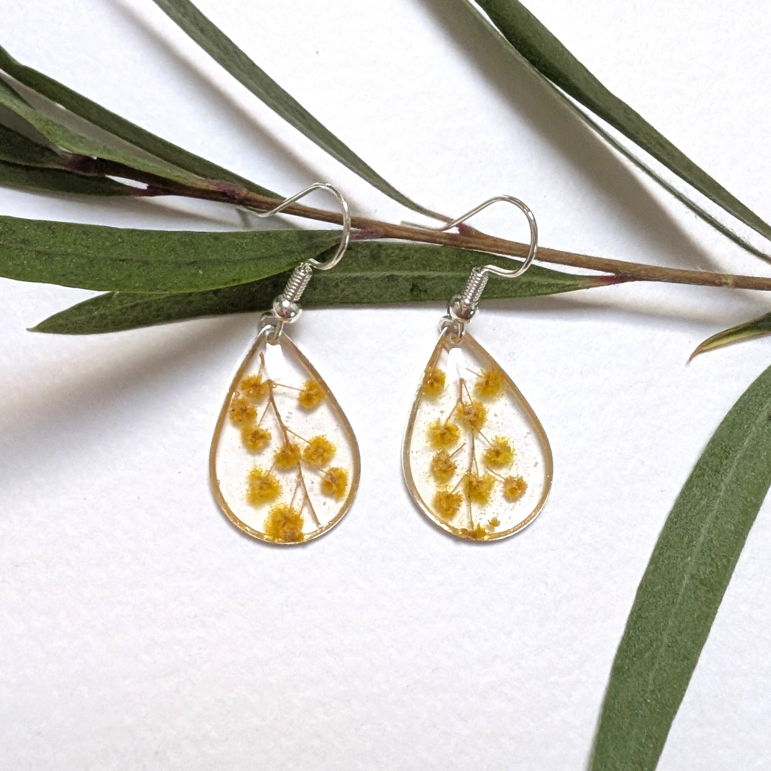 Dainty wattle teardrop Aussie earrings