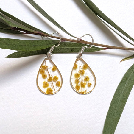 Dainty wattle teardrop Aussie earrings