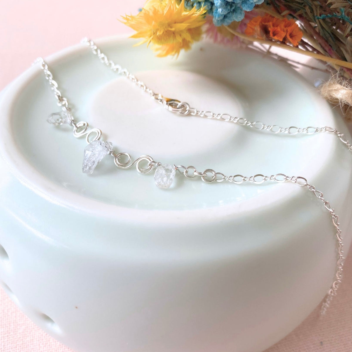 Birthstone necklace | Sterling silver | Wedding Anniversary | Natural gemstones | Amethyst, Herkimer Diamond