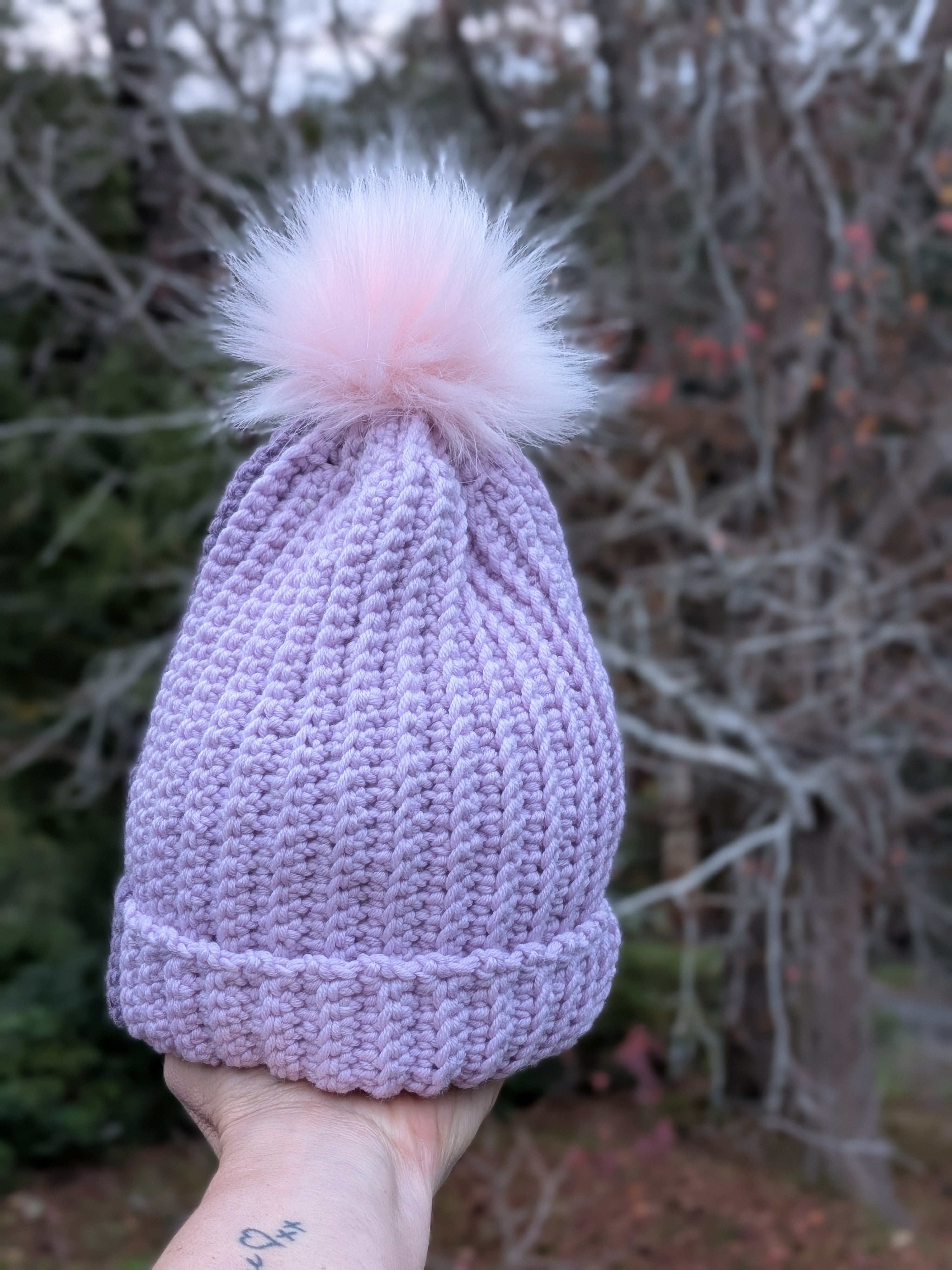 Merino Beanie Mauve Purple Tones Pink Pompom
