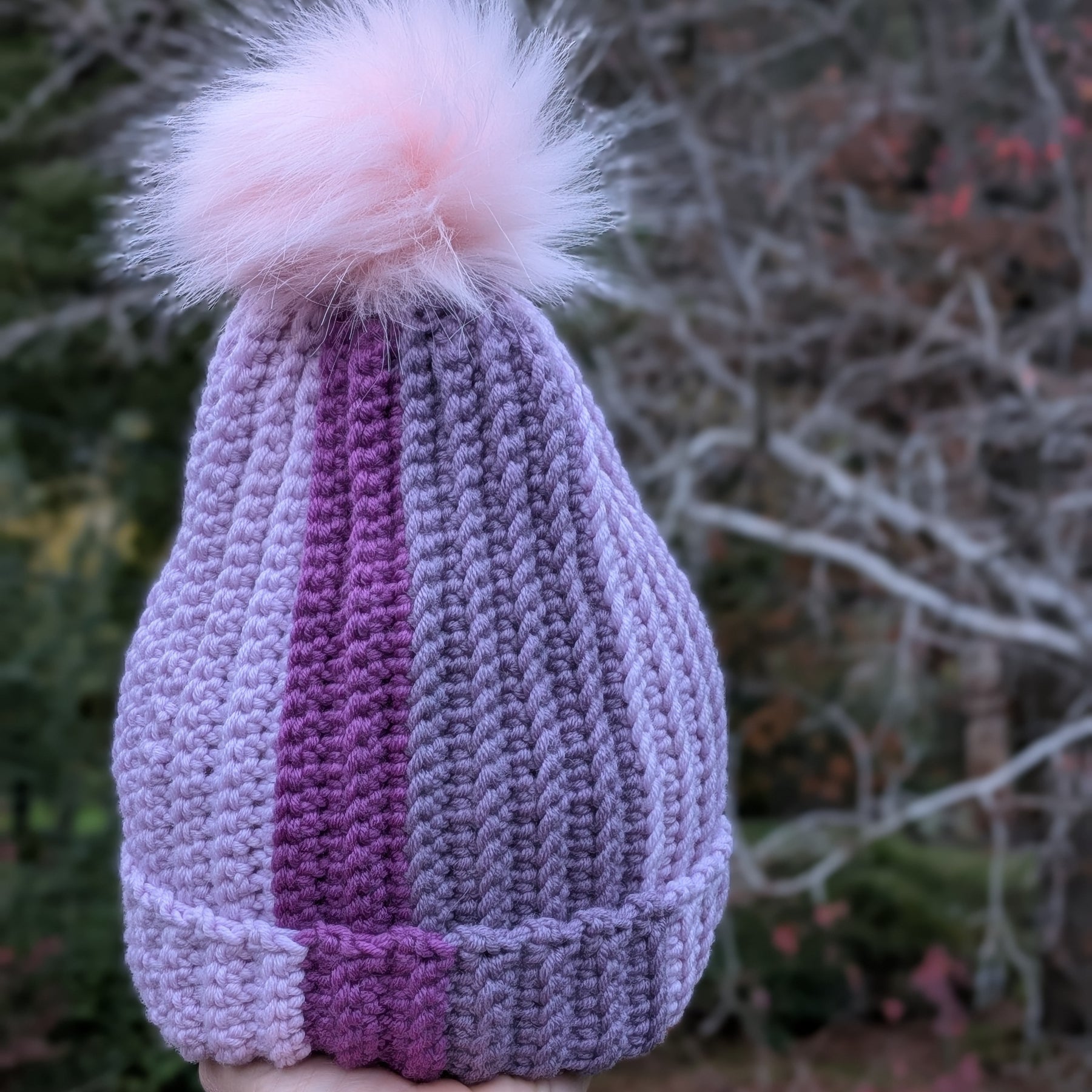 Merino Beanie Mauve Purple Tones Pink Pompom
