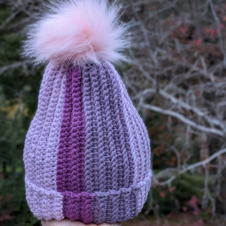 Merino Beanie Mauve Purple Tones Pink Pompom