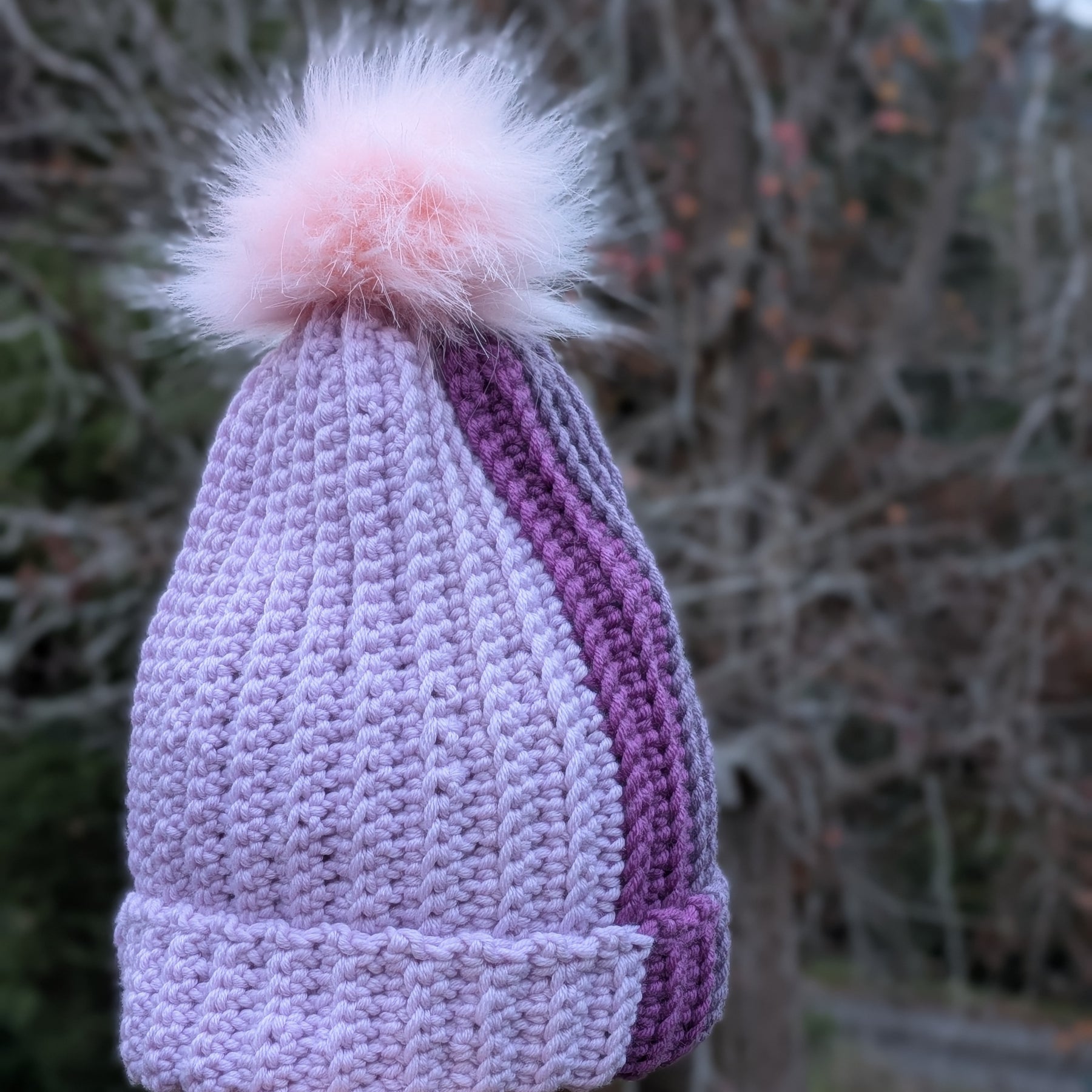 Merino Beanie Mauve Purple Tones Pink Pompom