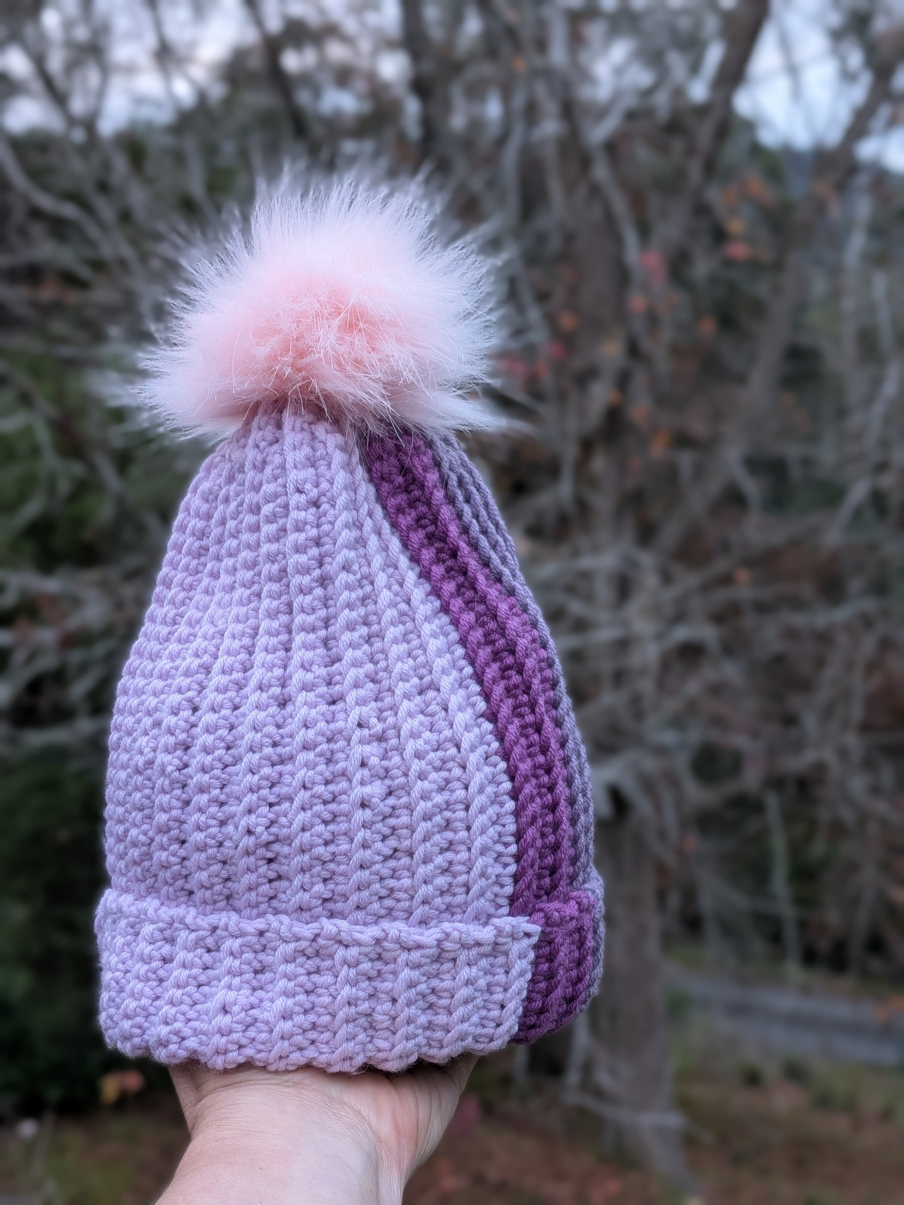 Merino Beanie Mauve Purple Tones Pink Pompom
