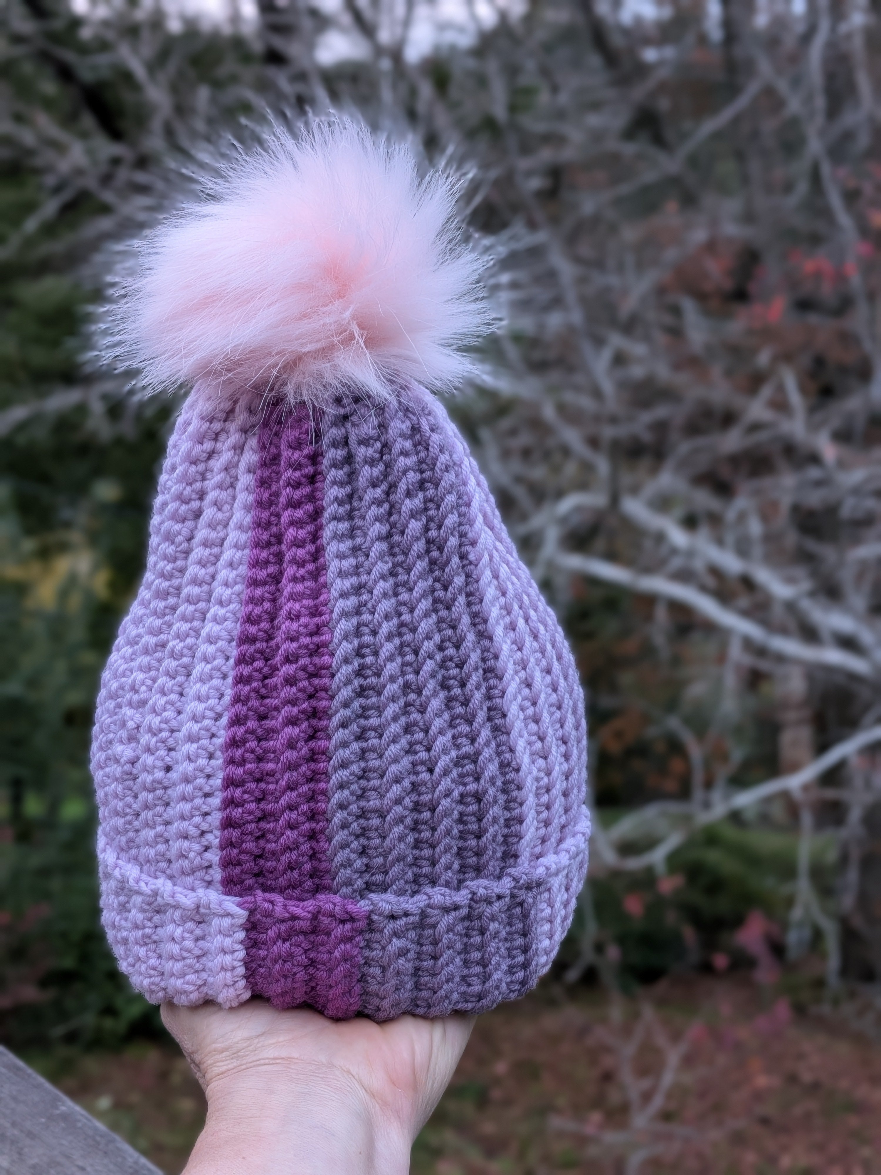 Merino Beanie Mauve Purple Tones Pink Pompom