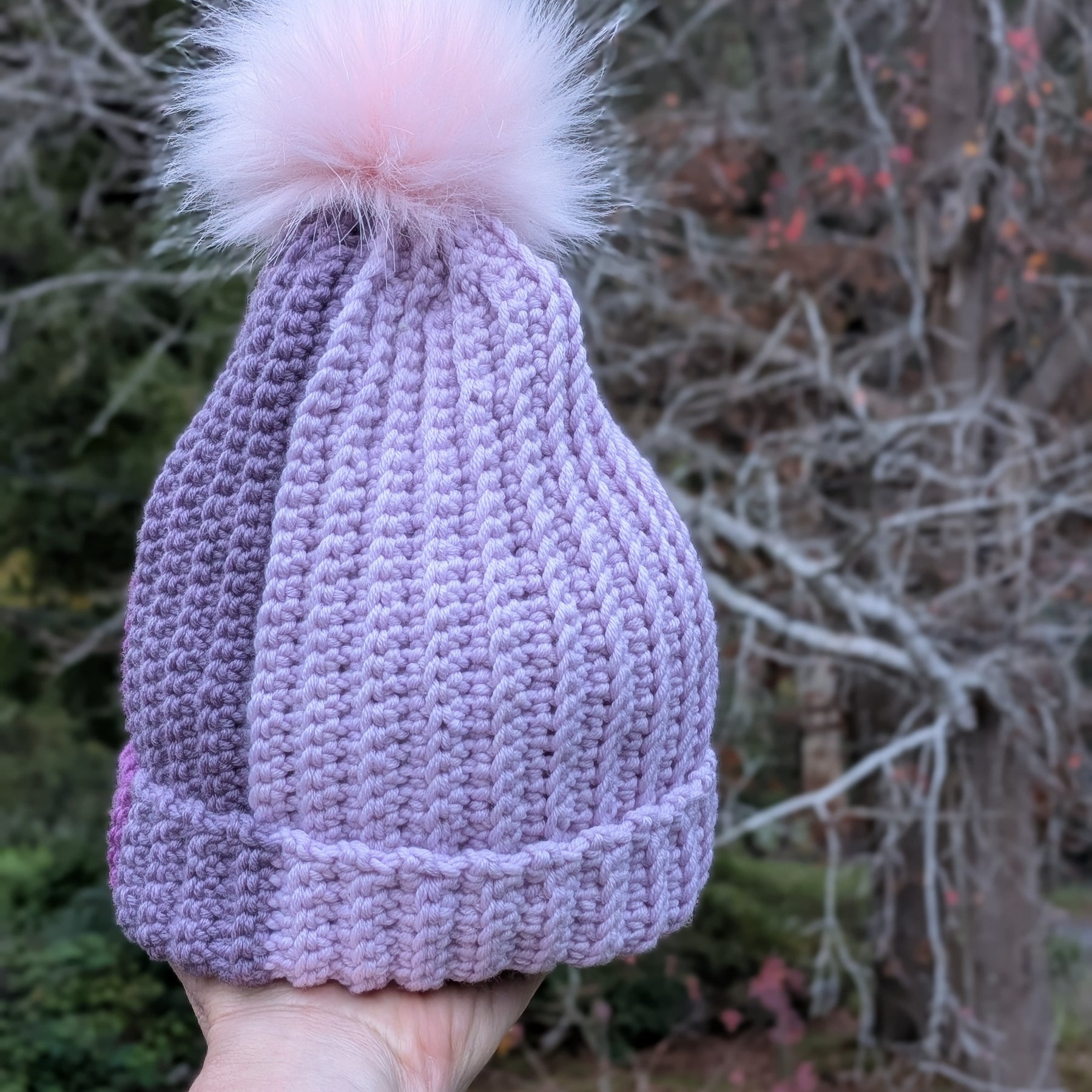 Merino Beanie Mauve Purple Tones Pink Pompom