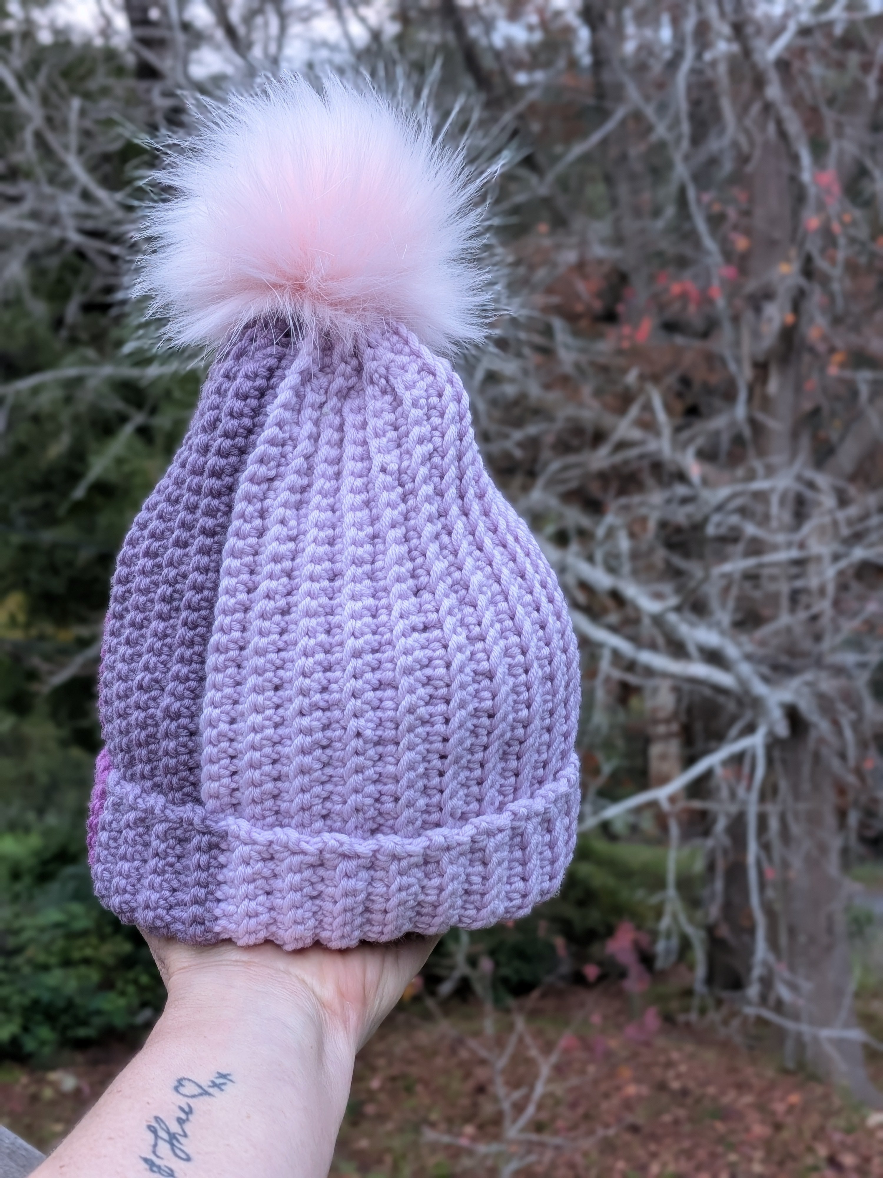 Merino Beanie Mauve Purple Tones Pink Pompom