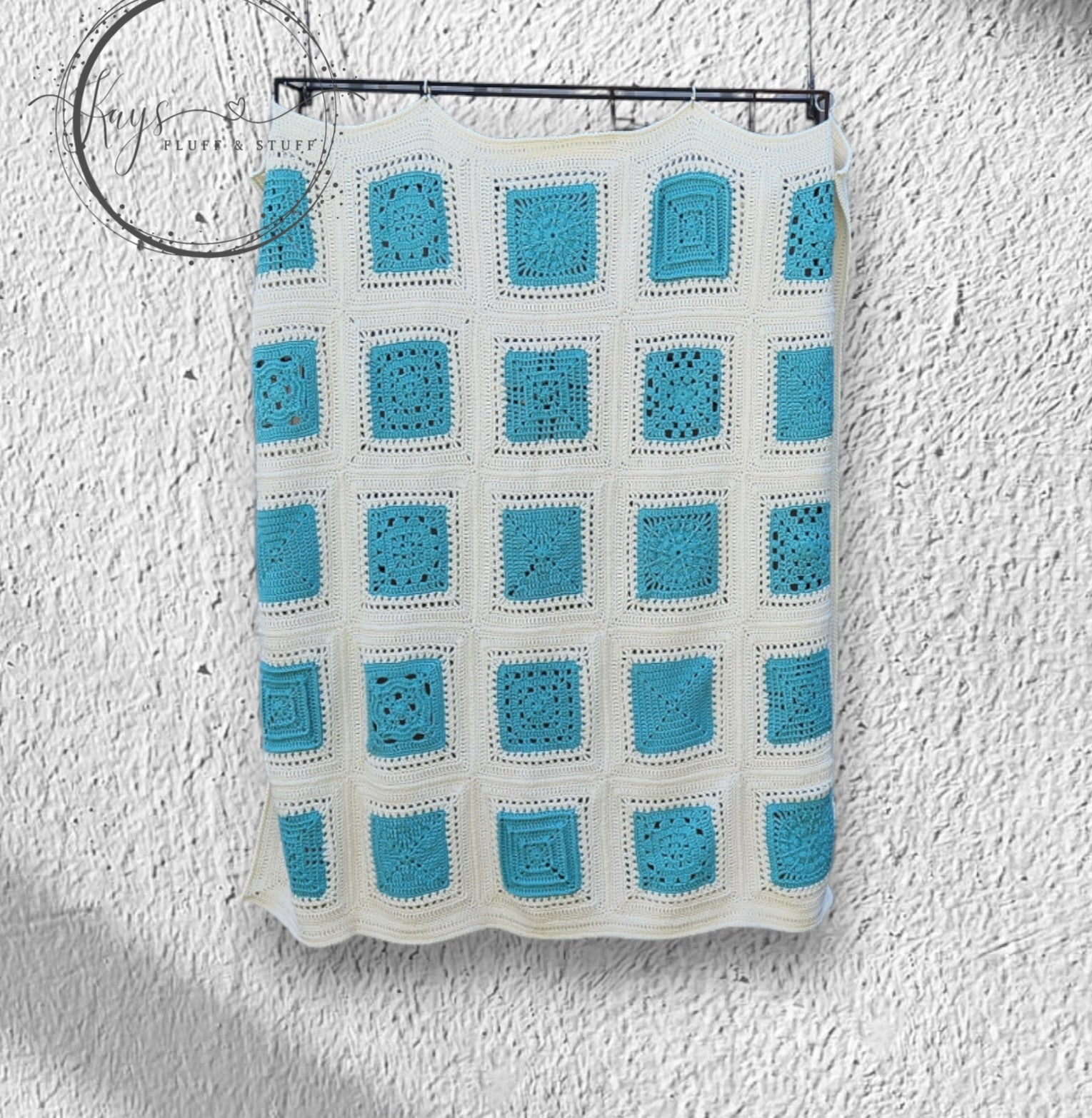 Crochet Cream/Teal Granny Square Throw