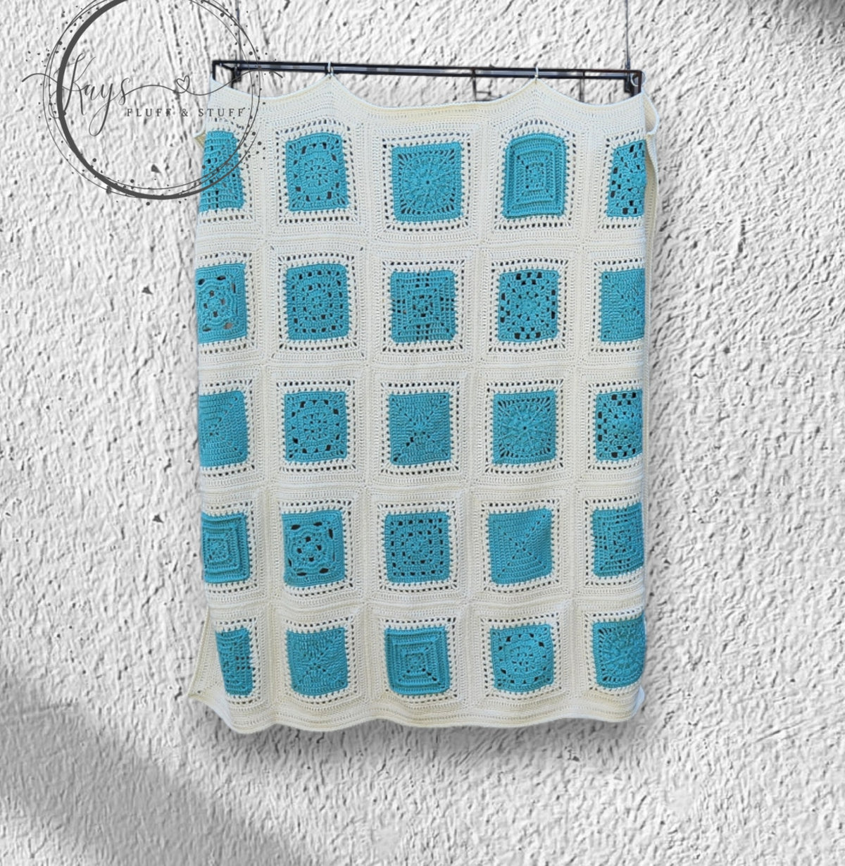Crochet Cream/Teal Granny Square Throw