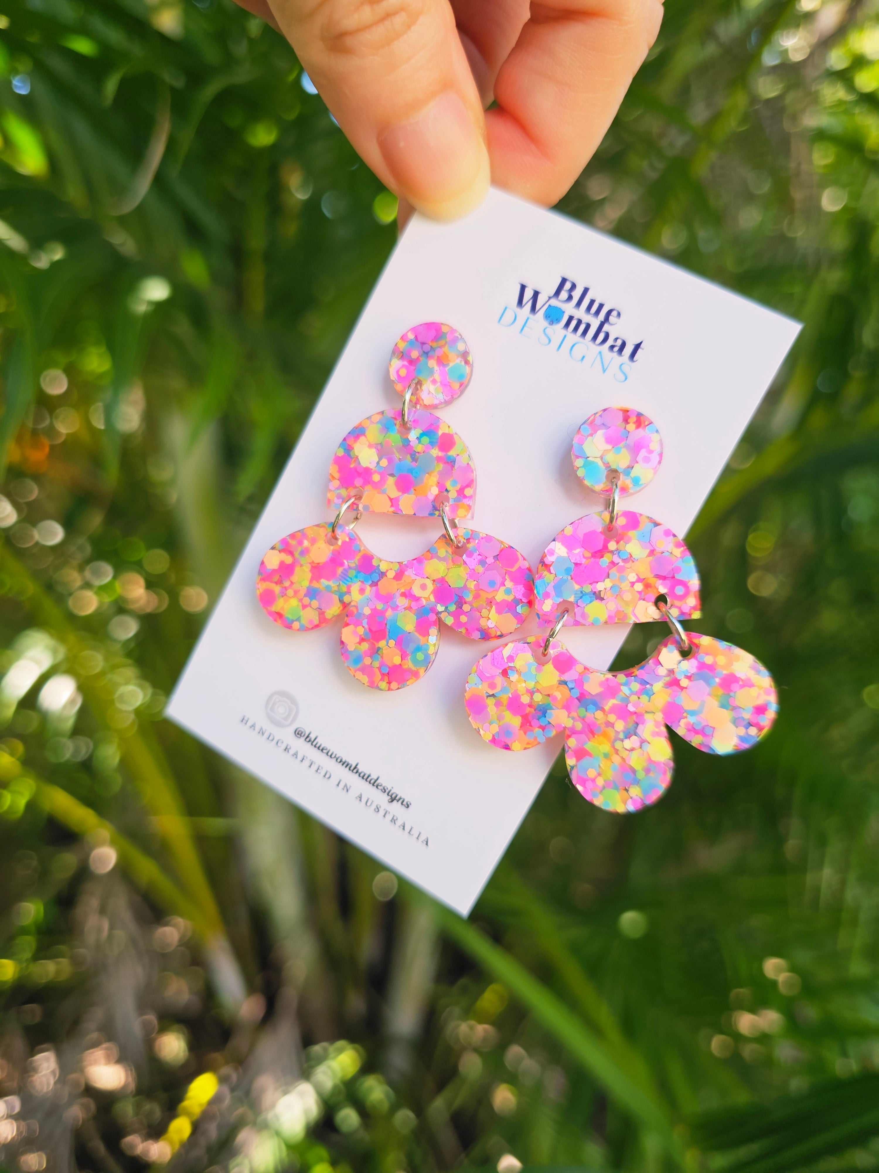 Chandelier Resin Colourful Glitter Statement Earrings