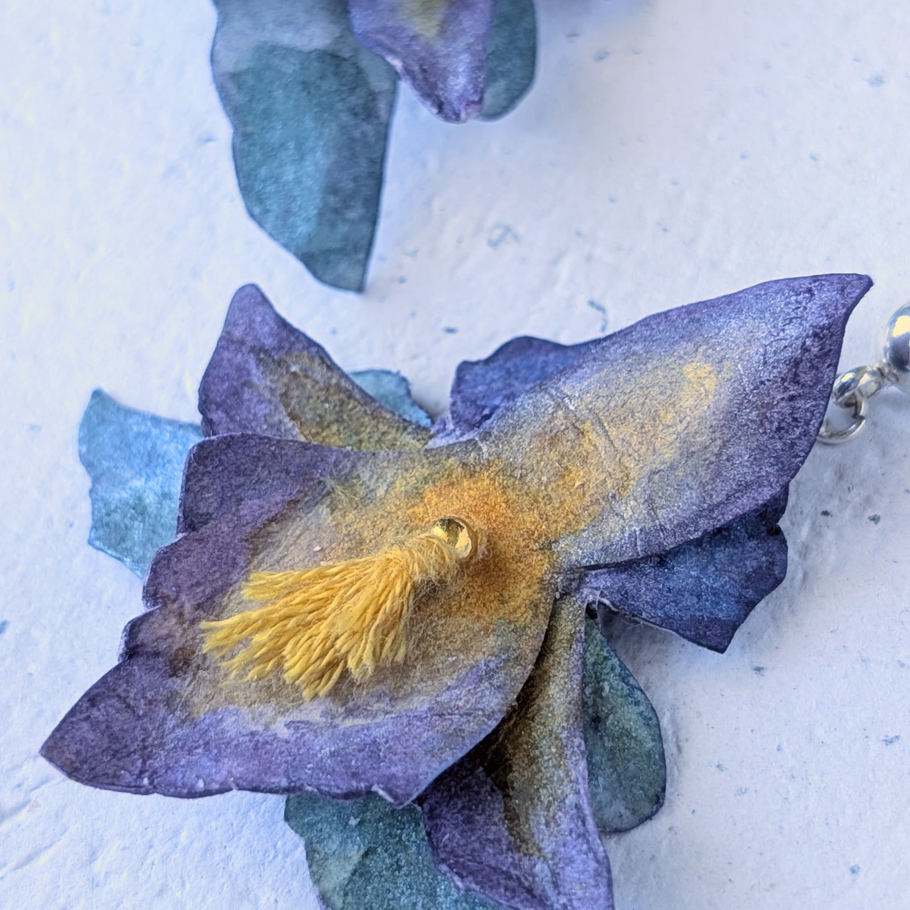 Handmade Iris Flower Earrings – Watercolour Paper Botanical Statement