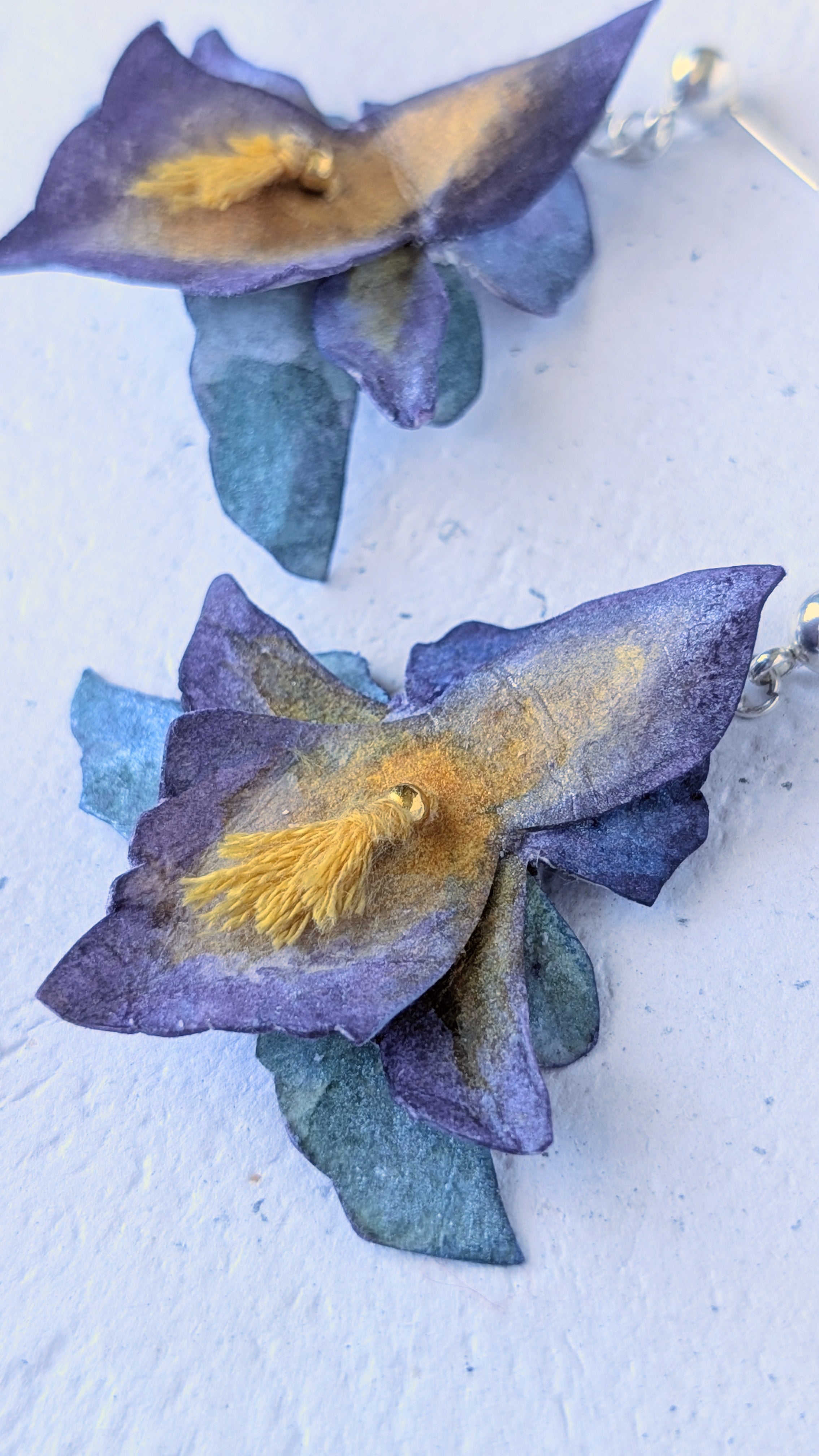Handmade Iris Flower Earrings – Watercolour Paper Botanical Statement