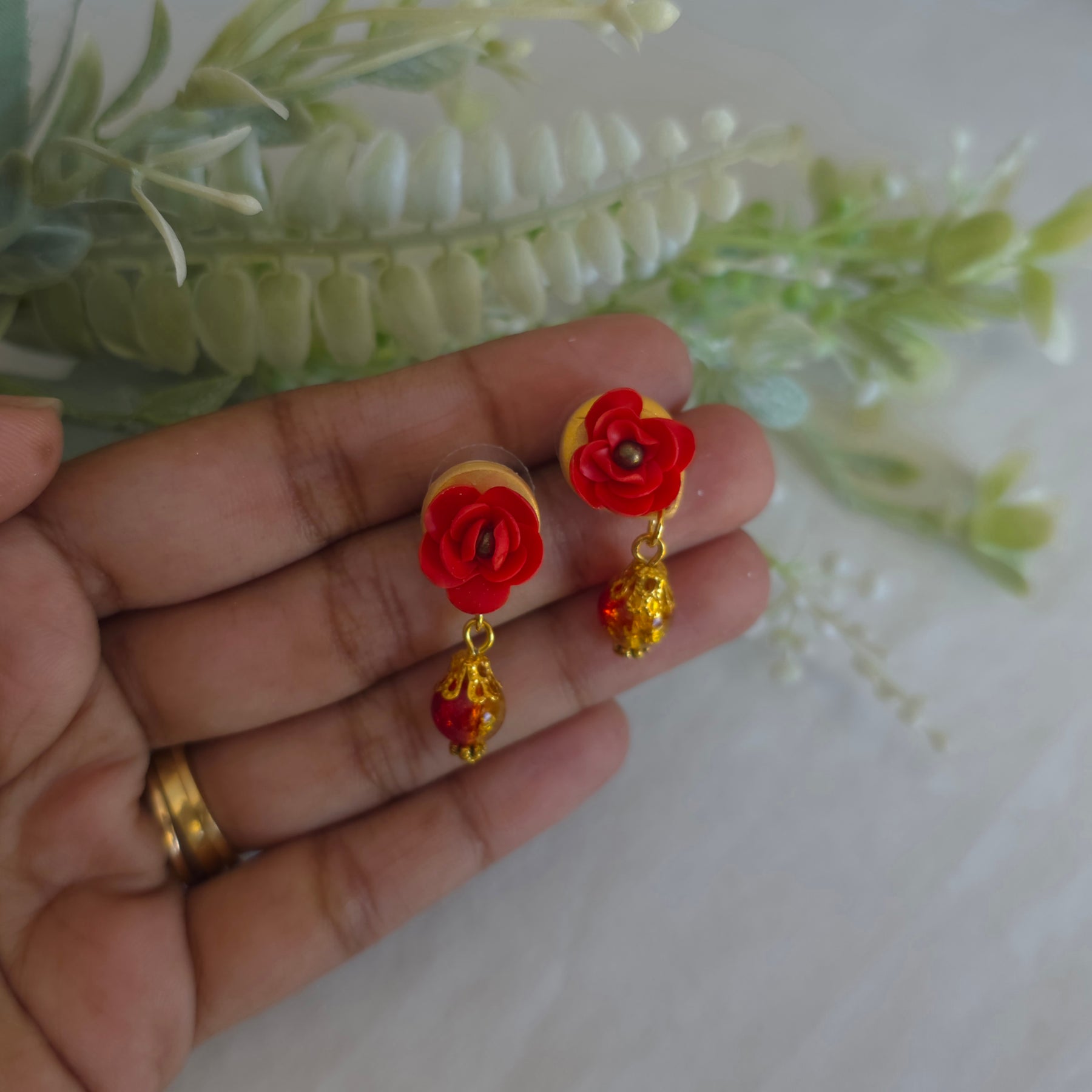 Petite Rose Drops | Handmade Polymer Clay Earrings | Dainty Rose Stud Dangles  | Romantic Floral Jewellery