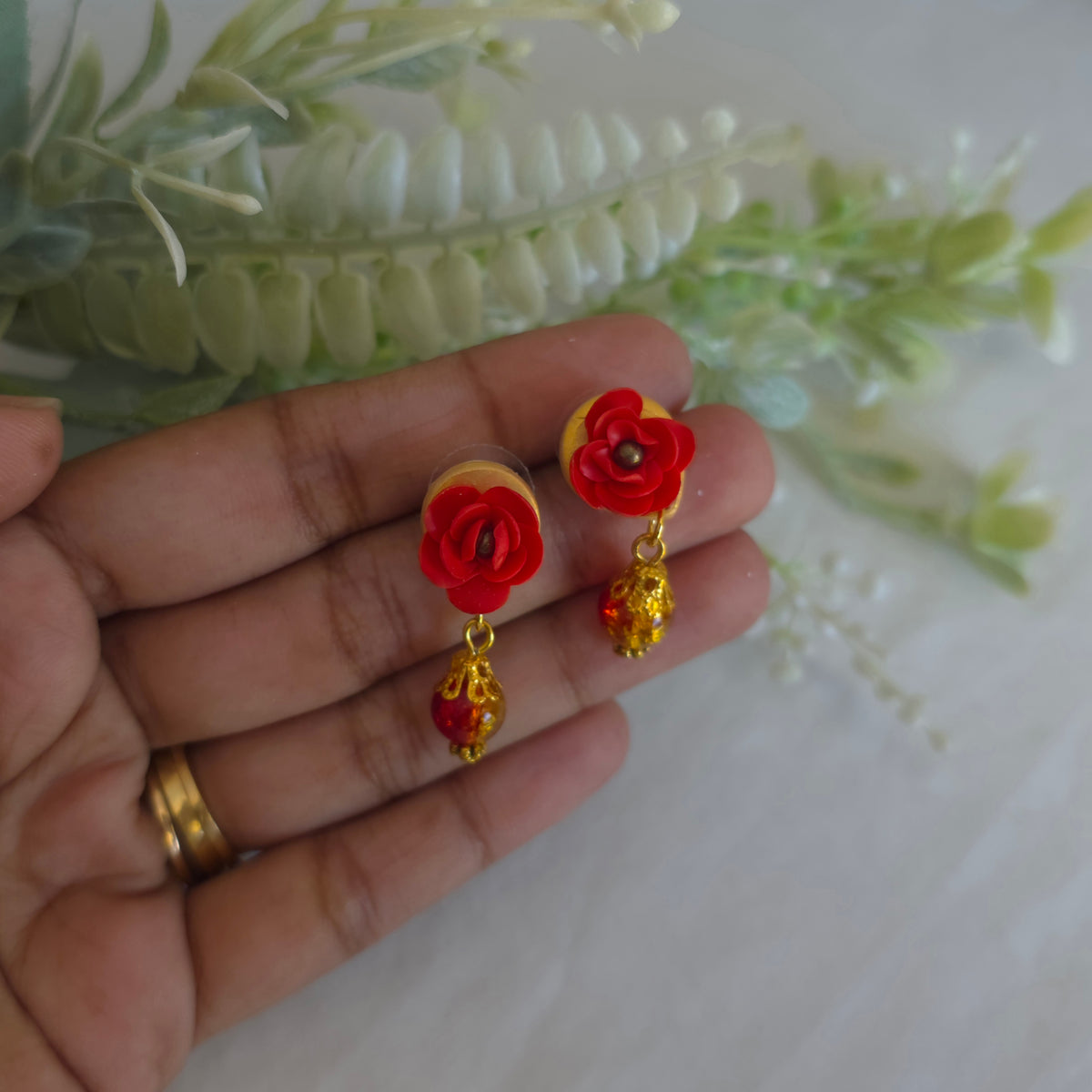Petite Rose Drops | Handmade Polymer Clay Earrings | Dainty Rose Stud Dangles  | Romantic Floral Jewellery