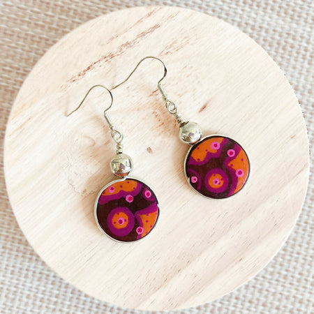 Hand-painted wood and silver dangle earrings