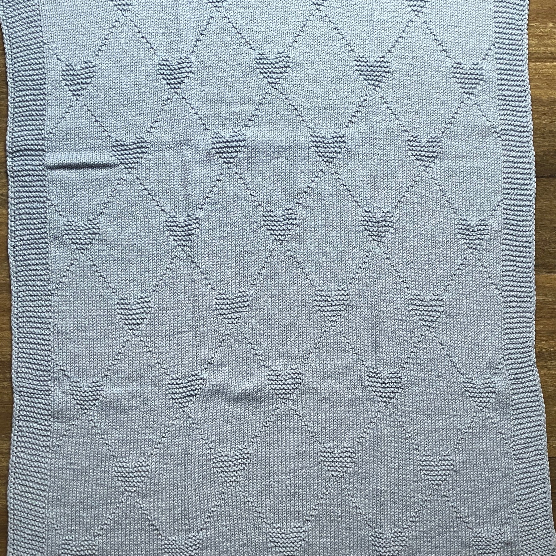Baby shawl - hugs & kisses design - hand-knitted in Australian wool - moonflower blue