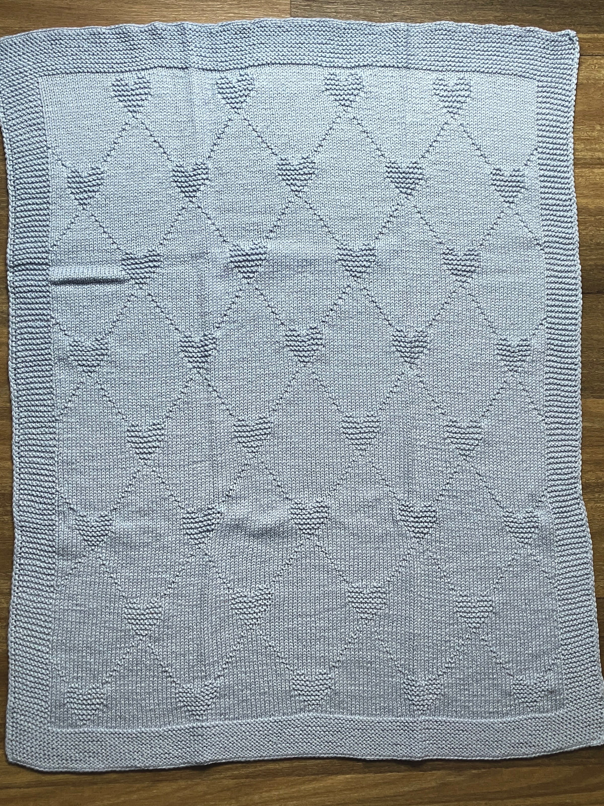 Baby shawl - hugs & kisses design - hand-knitted in Australian wool - moonflower blue