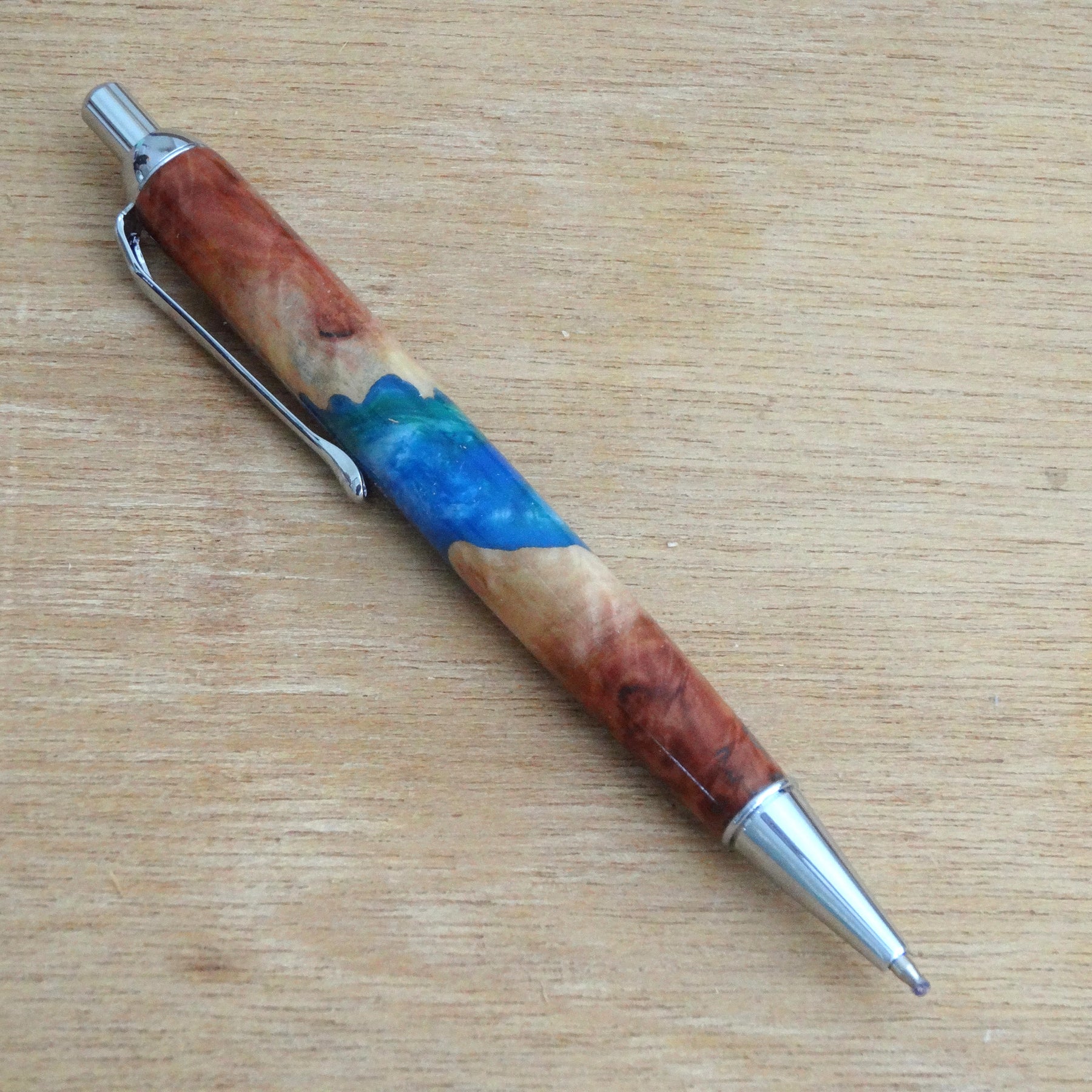 Wood-Resin Blue/Green Swirl Pen