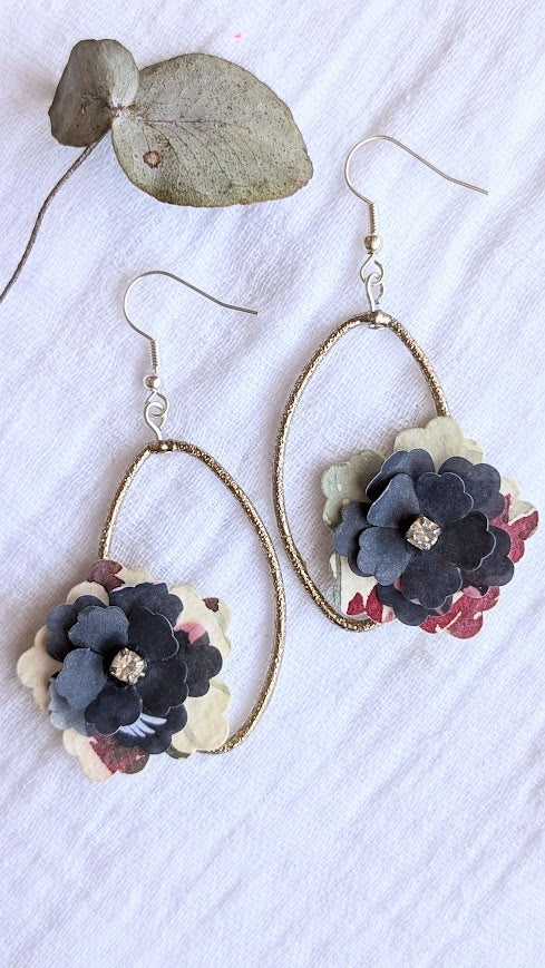 Watercolour & Origami Layered Floral Sustainable Paper Earrings