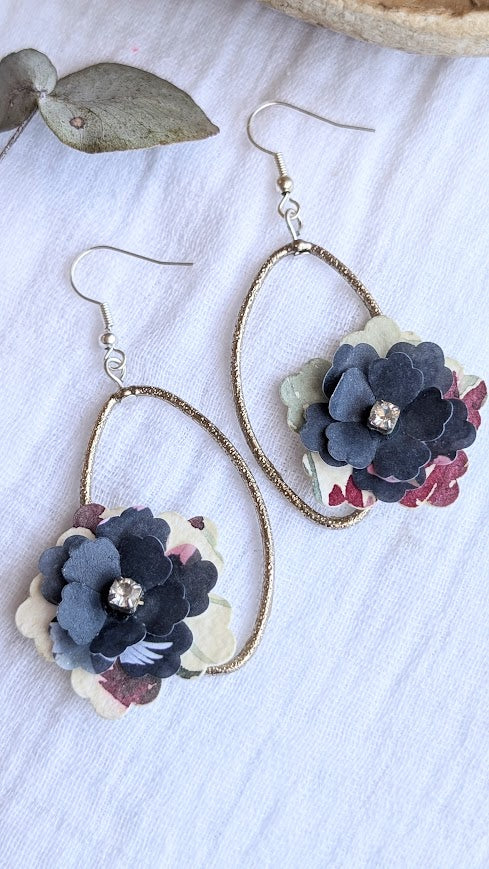 Watercolour & Origami Layered Floral Sustainable Paper Earrings