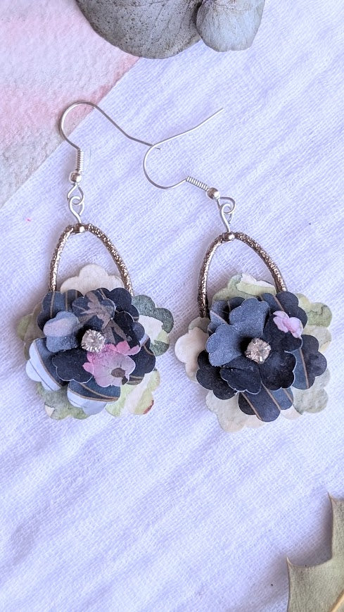 Watercolour & Origami Layered Floral Sustainable Paper Earrings