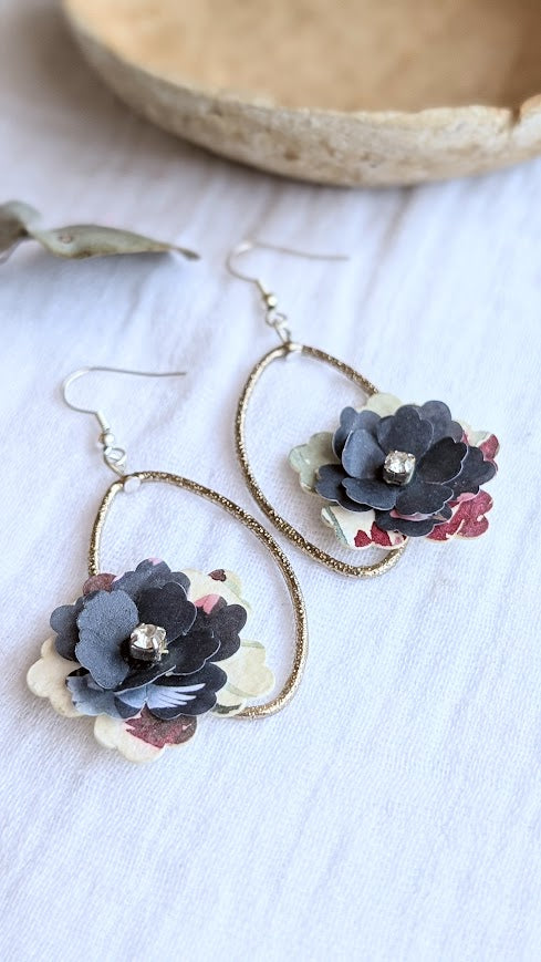 Watercolour & Origami Layered Floral Sustainable Paper Earrings