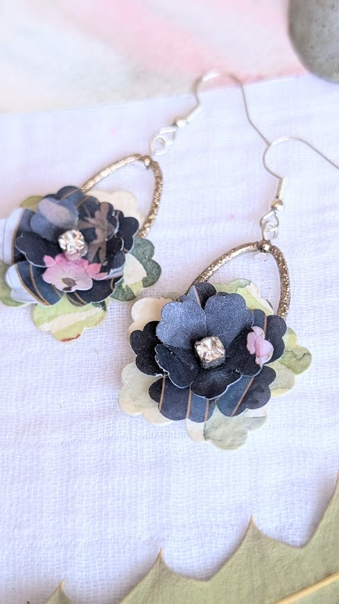 Watercolour & Origami Layered Floral Sustainable Paper Earrings