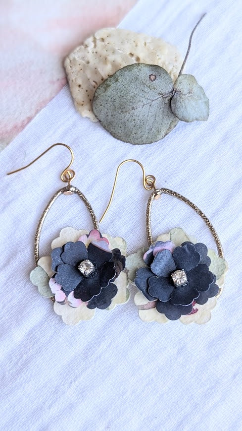 Watercolour & Origami Layered Floral Sustainable Paper Earrings