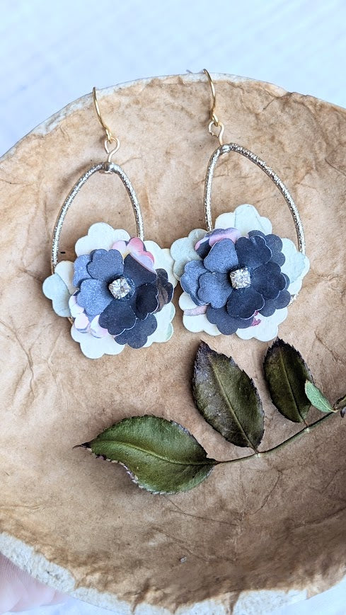 Watercolour & Origami Layered Floral Sustainable Paper Earrings