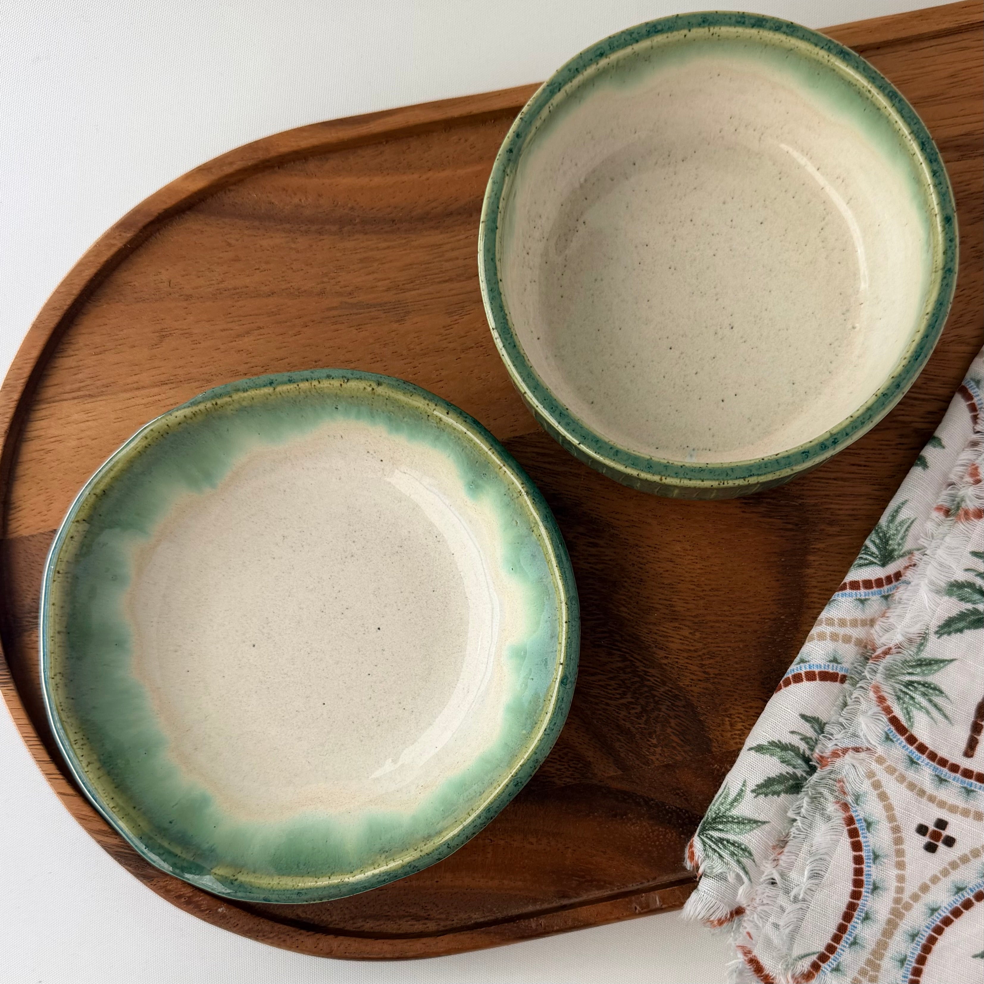 Bowl and dish set | Textured Green