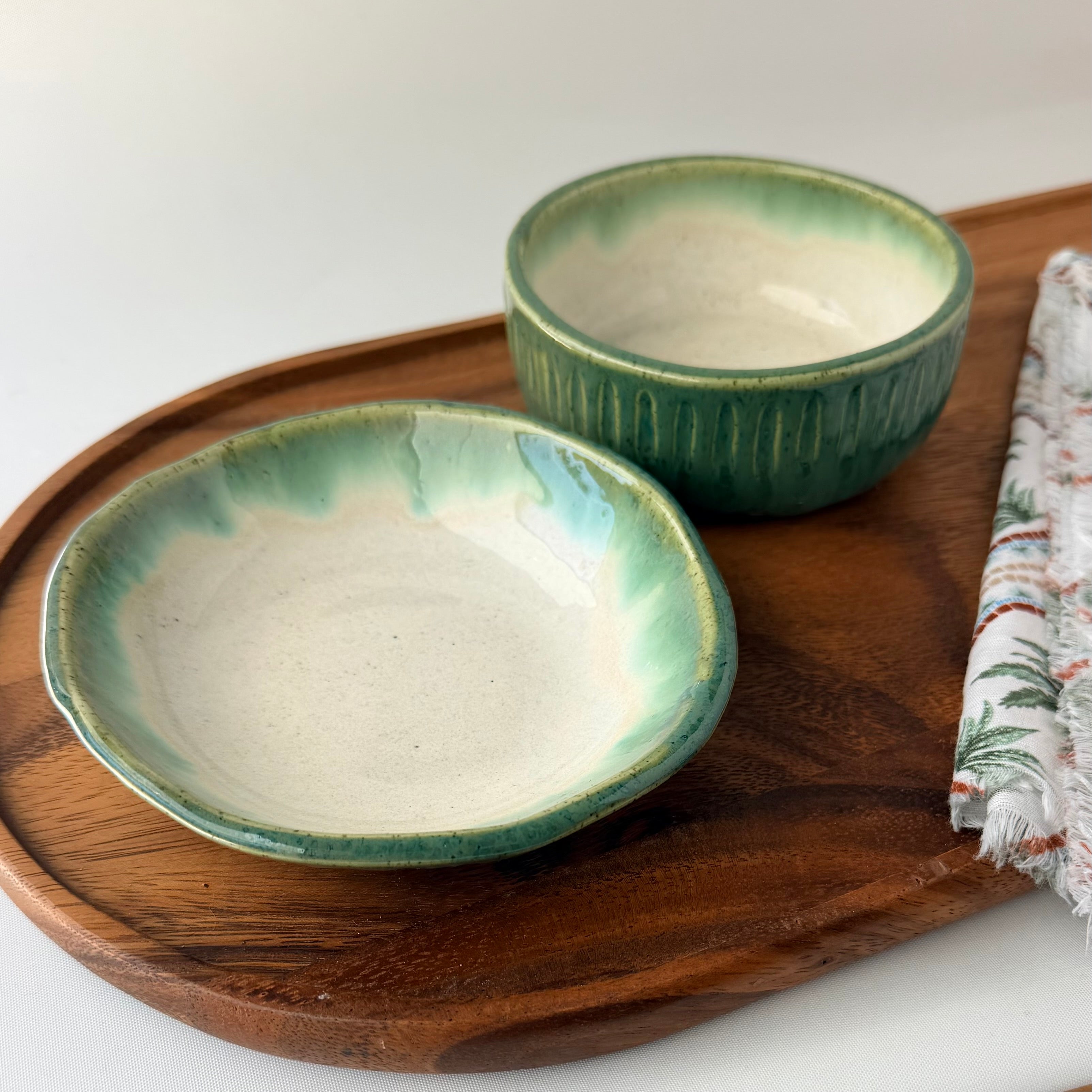 Bowl and dish set | Textured Green