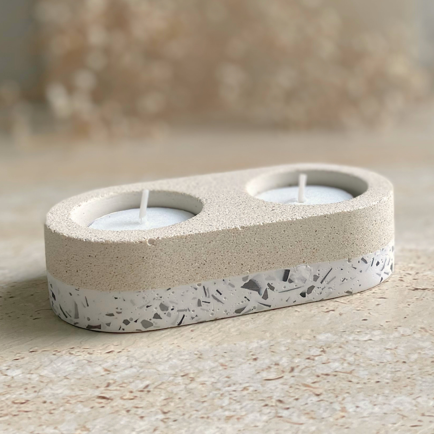 Double tealight holder | Texture Terrazzo Decor
