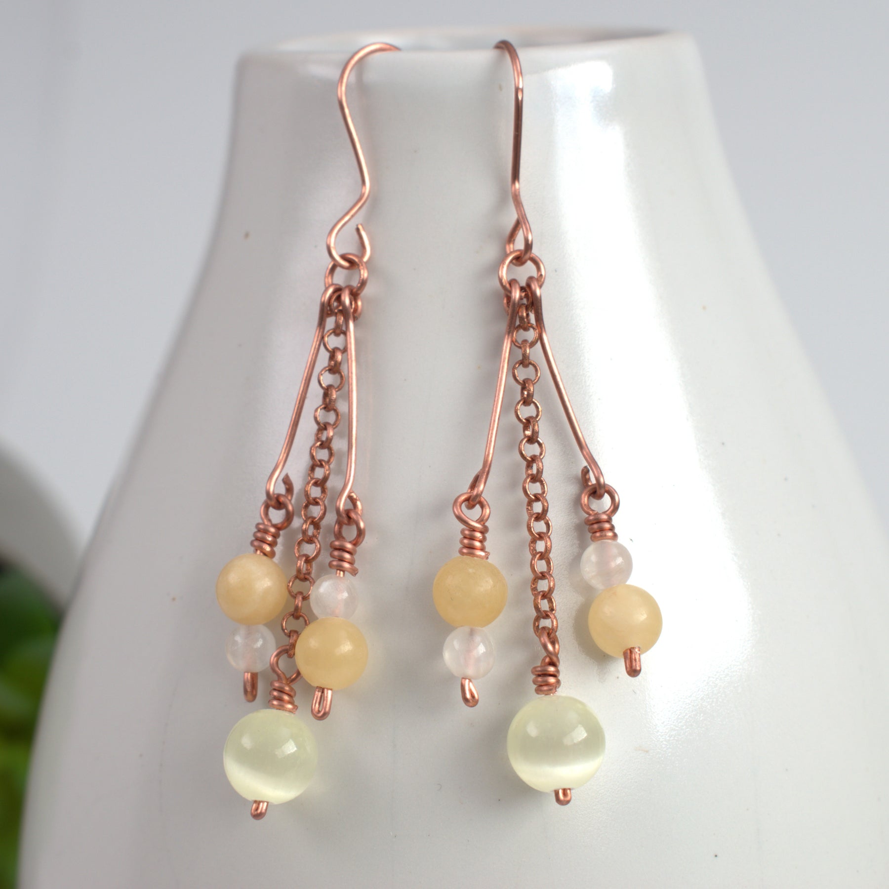 Dewdrop Cluster Earrings – Handmade Copper Earrings with Selenite & Gemstones