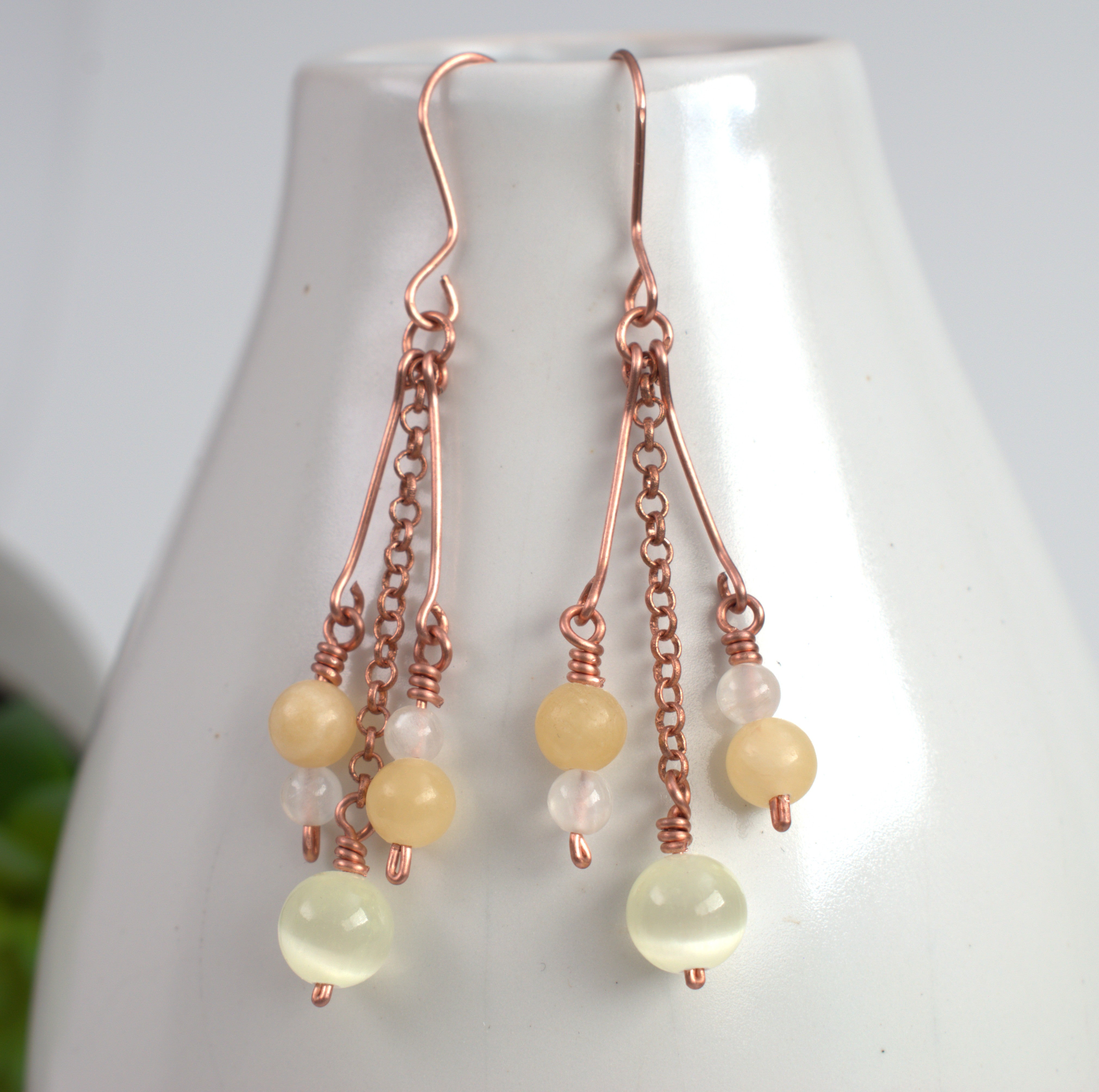 Dewdrop Cluster Earrings – Handmade Copper Earrings with Selenite & Gemstones