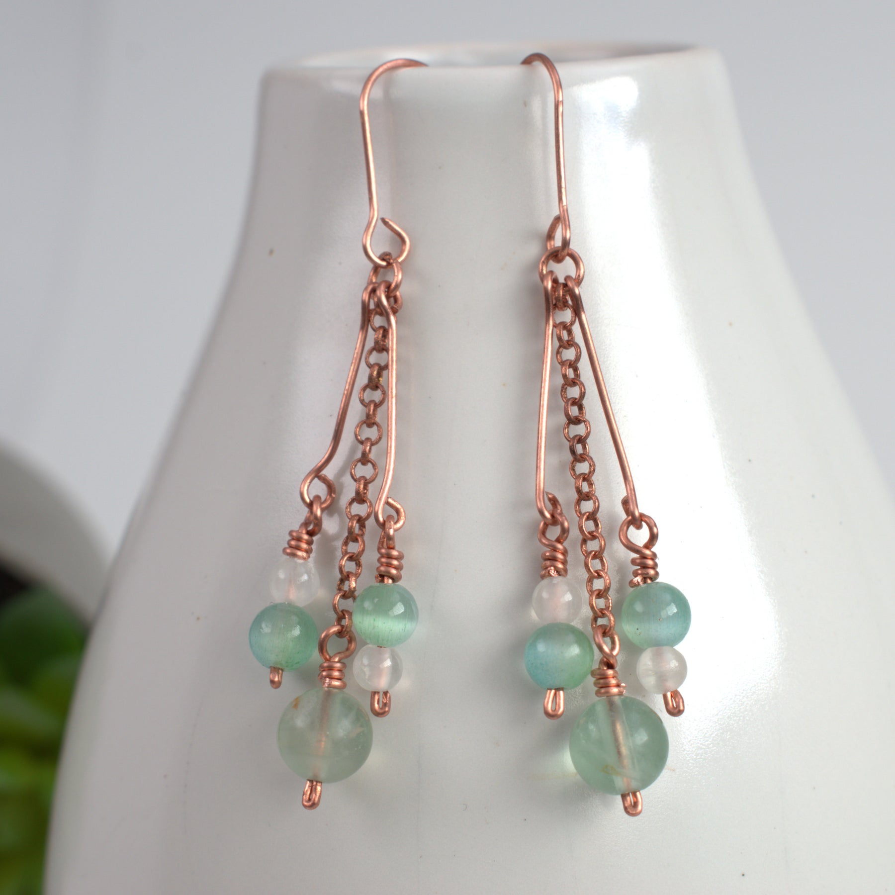Dewdrop Cluster Earrings – Handmade Copper Earrings with Selenite & Gemstones