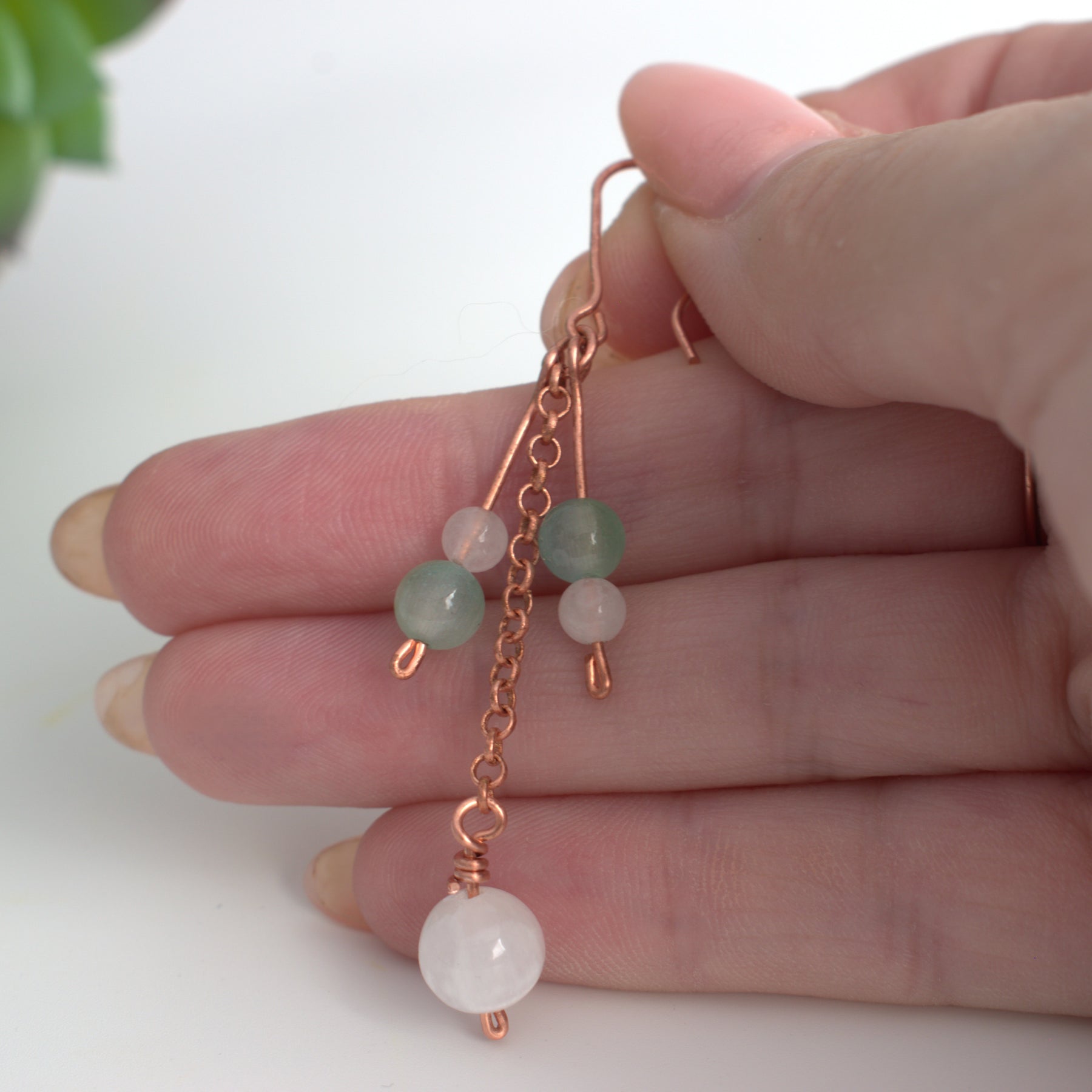 Dewdrop Cluster Earrings – Handmade Copper Earrings with Selenite & Gemstones